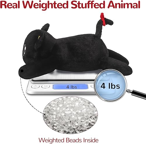 Miniatura 5 de ZPIUU Animales de peluche con peso de gato de 24 pulgadas, animales de peluche grandes, gatos negros, juguetes de almohada con peso Kawaii y lindos