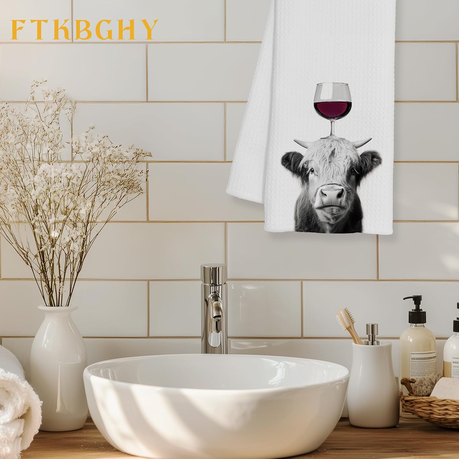 Funny Wine Cow Kitchen Towels, Gifts for Cow Lovers, Funny Farm Animal Decorative Dish Hand Tea Towels for Kitchen Home Bar Decor, Wine Lover Gift, 16x24 Inch image 2