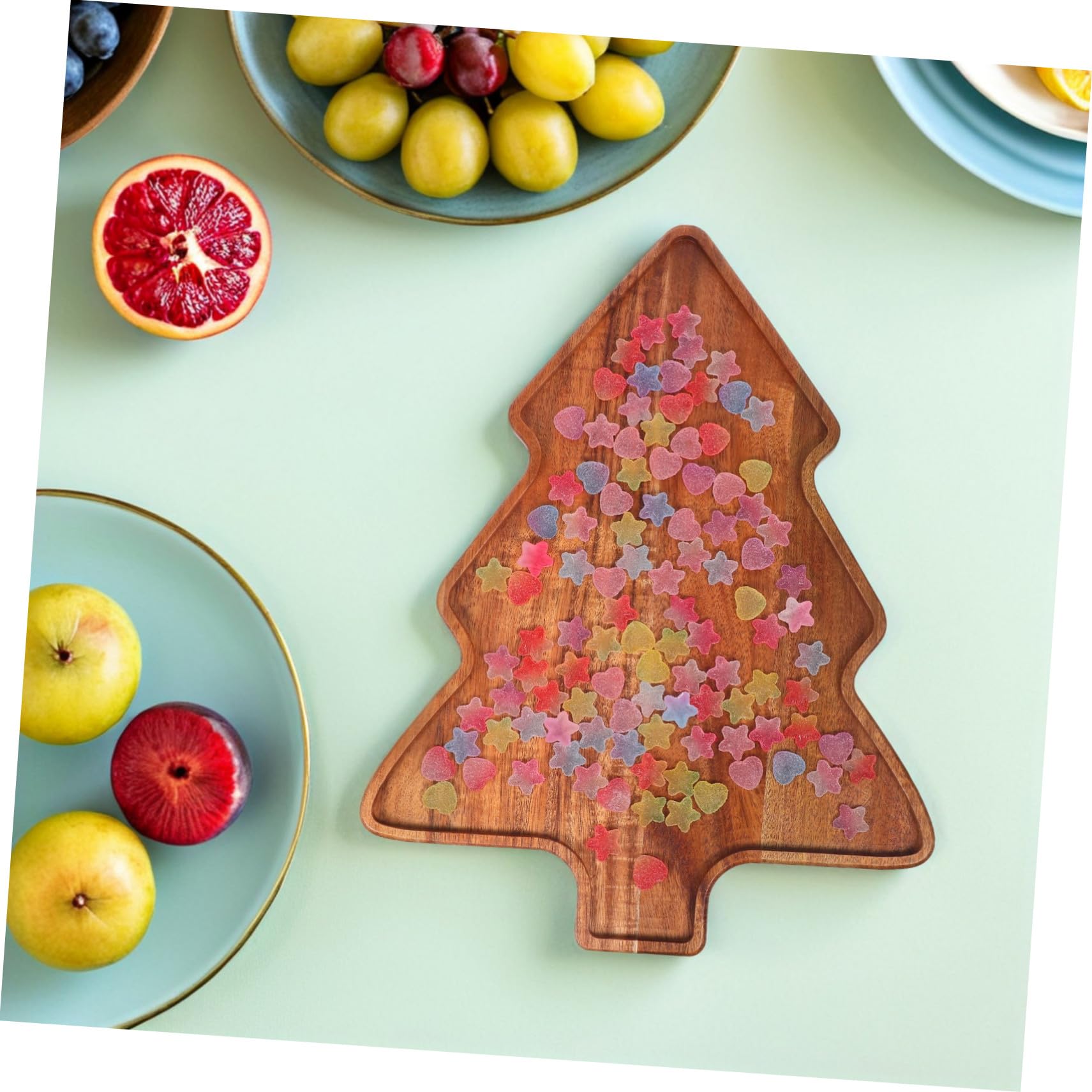 ERINGOGO Bandeja Decorativa de Madera de Acacia Forma de Árbol de Navidad Plato para Aperitivos y Postres para Fiestas Navideñas y Reuniones Familiares