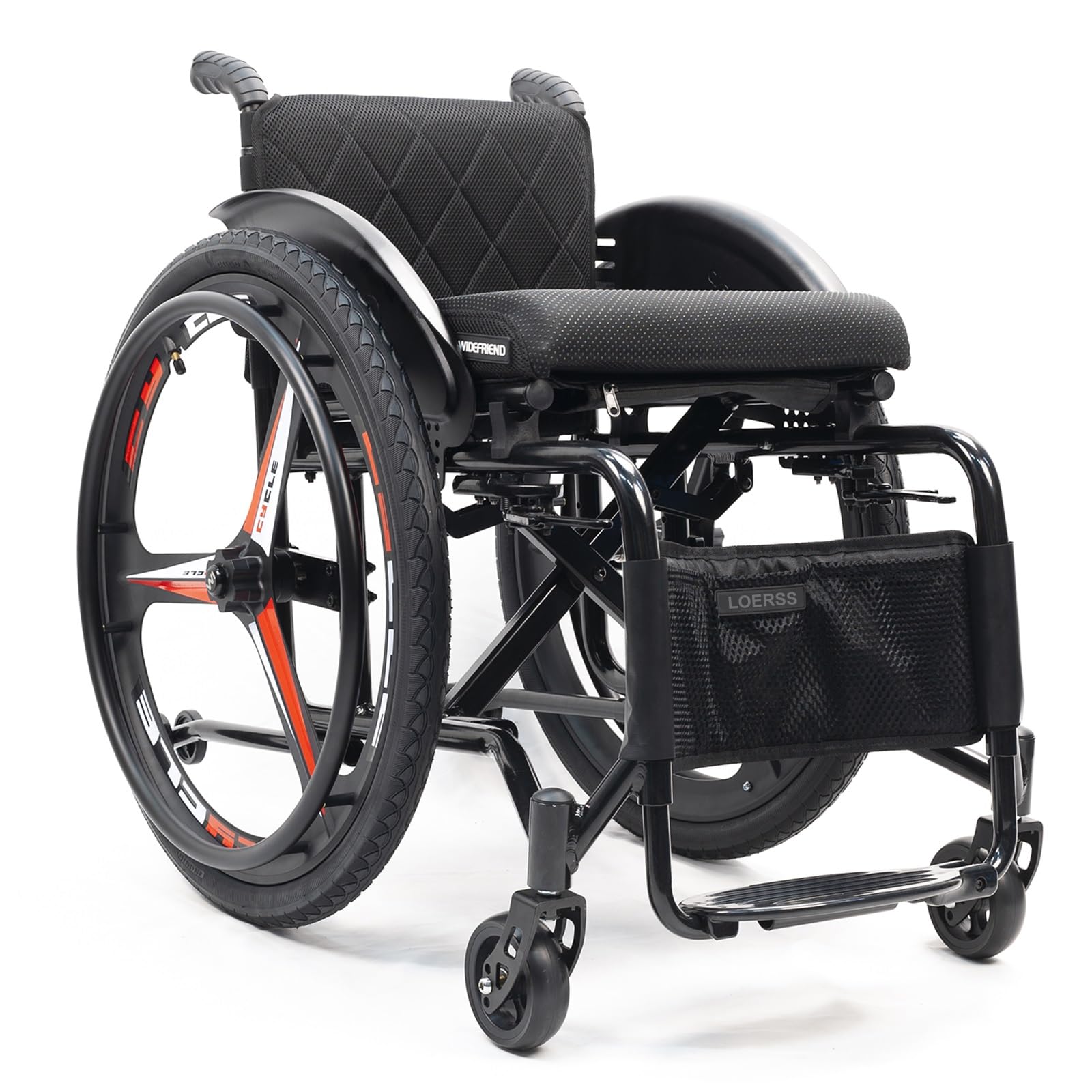 Sedia a rotelle pieghevole leggera, materiale in lega di alluminio, 29 libbre, con ruote antiribaltamento e sgancio rapido da 24 pollici, capacità di 220 libbre(Black b,40cm/15.7in)