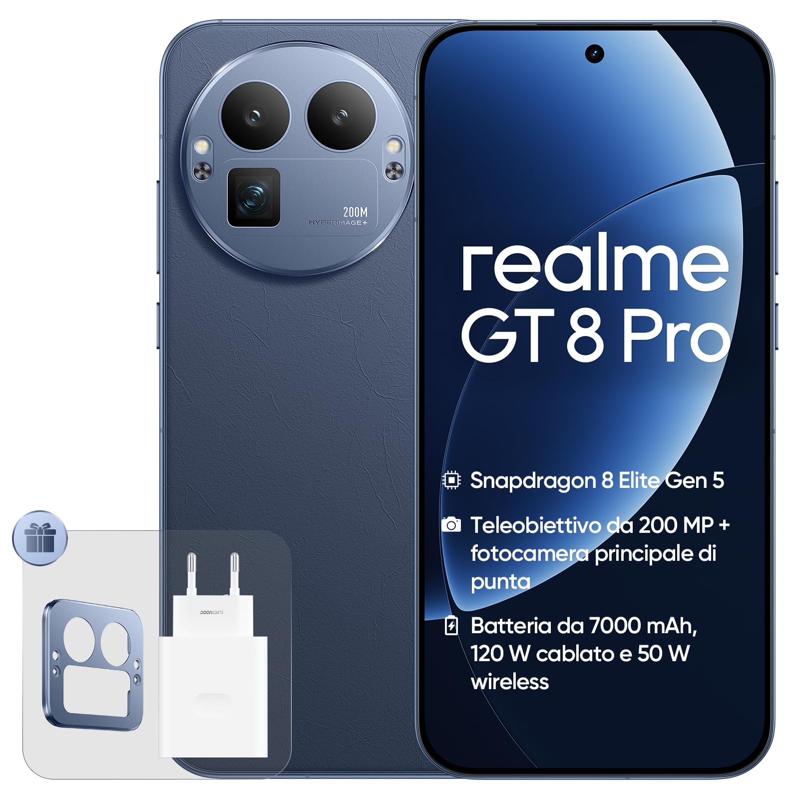 realme GT 8 Pro Smartphone 12GB+256GB, Sistema della fotocamera RICOH GR, Nitidezza ultra da 200 MP Fotocamera del telefono, Snapdragon 8 Elite Gen 5, Batteria Titan da 7.000 mAh, Blu(con adattatore)