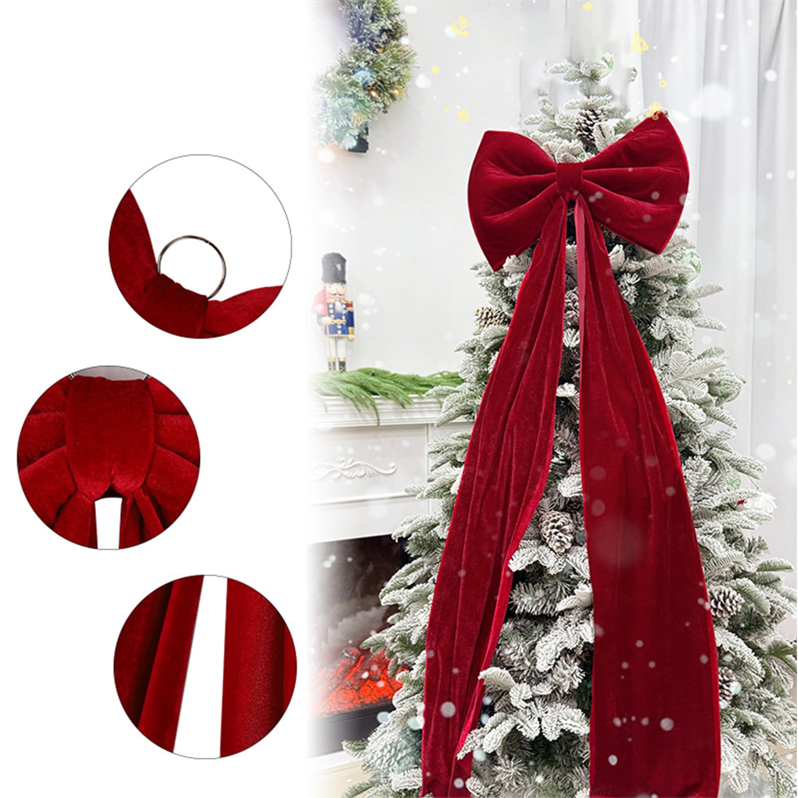 Genérico Weihnachtsbaum Topper Mit Schleife,Rote Jahreszeitliche Dekoration,Topper Aus Samt In Form Einer Schleife | Schrank, Zuhause, Bauernhaus, Bankett, Weihnachtsbaum, Tür, Party Und Zusammenkun