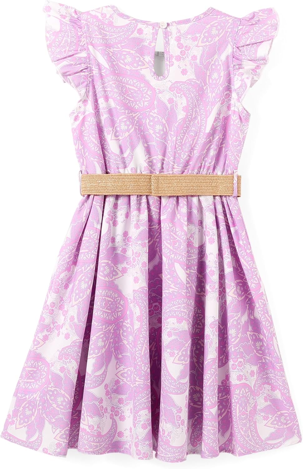 PATPAT Little Big Girls Dress Vintage Boho Floral Ruffle Short Sleeve Casual Swing Dress with Braided Belt - Image 3