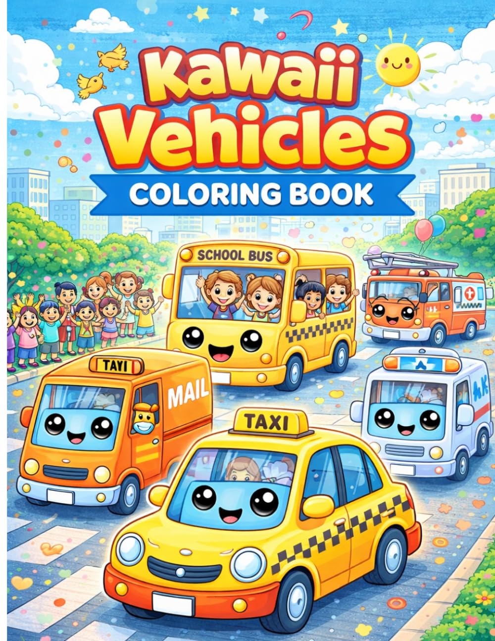 Kawaii Vehicles Coloring Book for Kids Ages 3–8: Cute Cars, Trucks, Trains & Fun Transportation for Toddlers and Kids (Kawaii Bold and Easy Coloring Books)