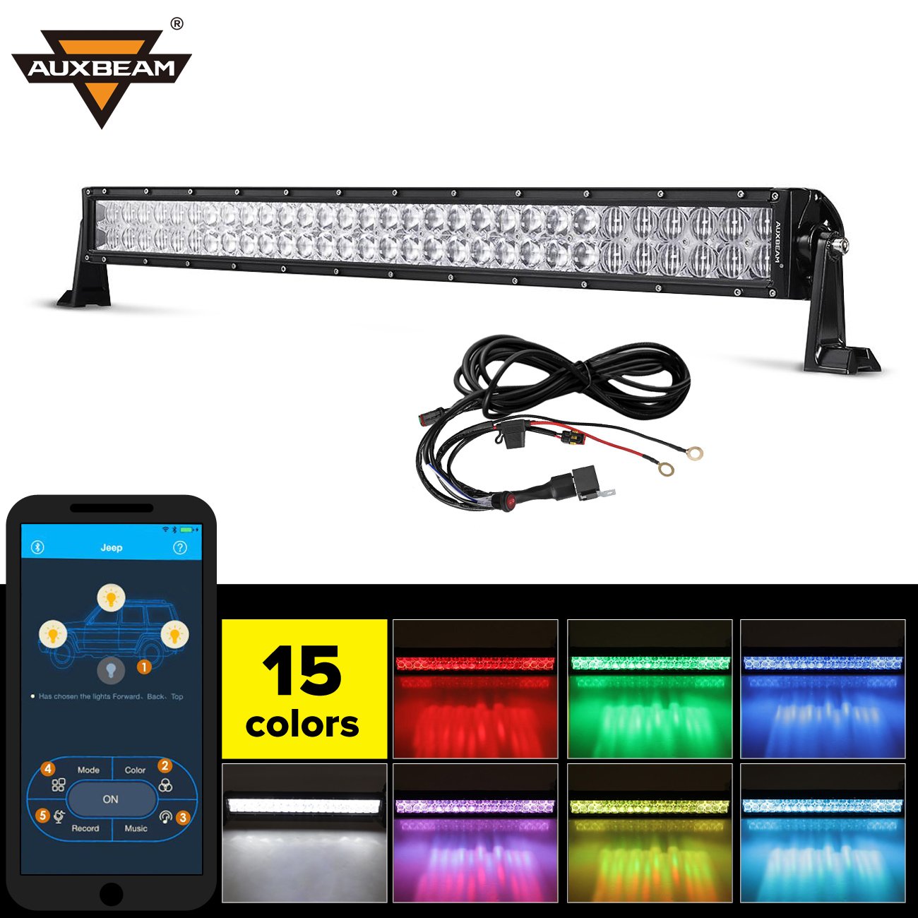 Buy Auxbeam LED Light Bar V Series 32" 180W 5D RGB Offroad LED Bar