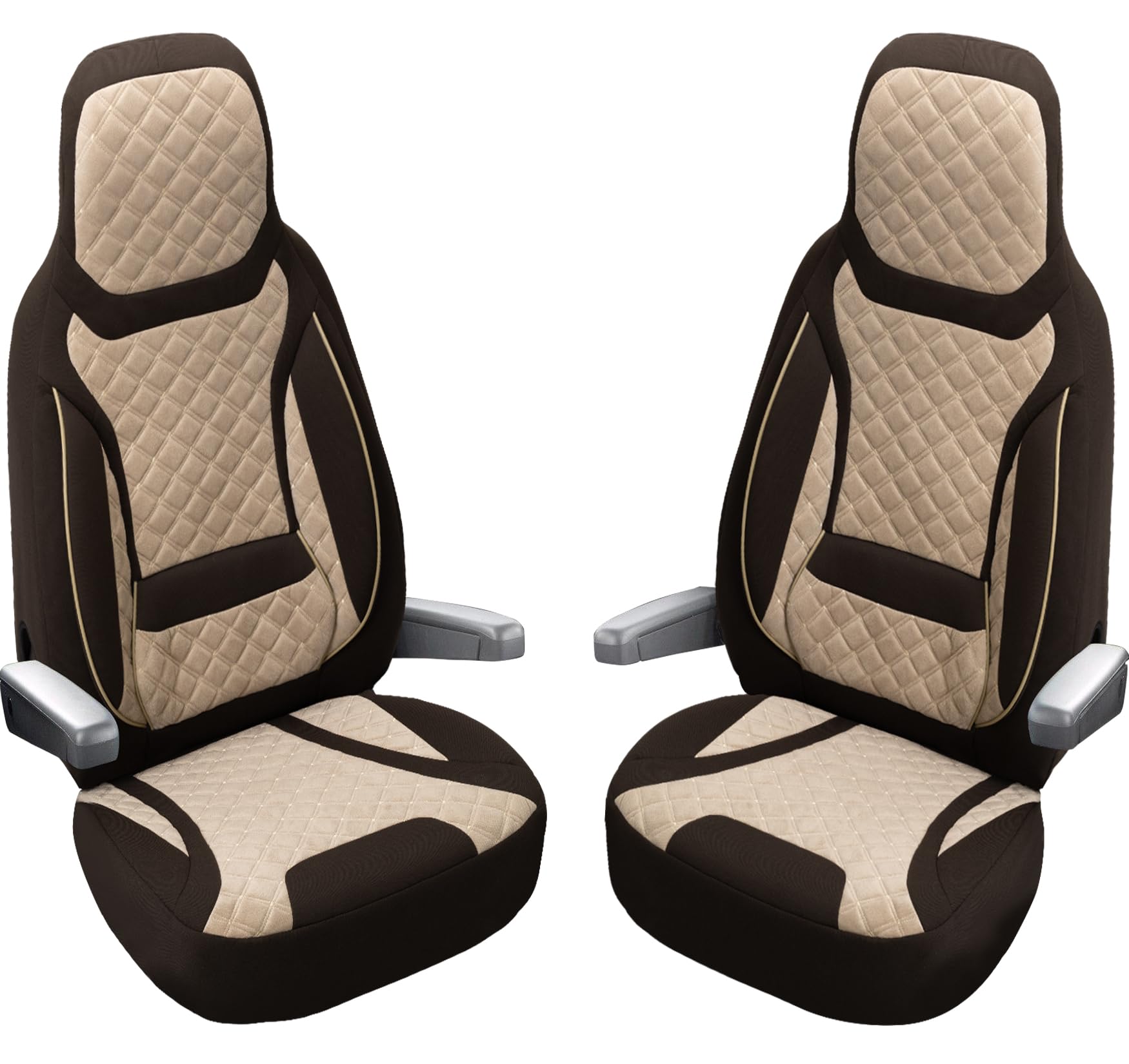 Housses Siège Sur Mesure Bremer Pour Camping-car - Compatible Fiat Ducato - Marron/beige - Qualité OEM