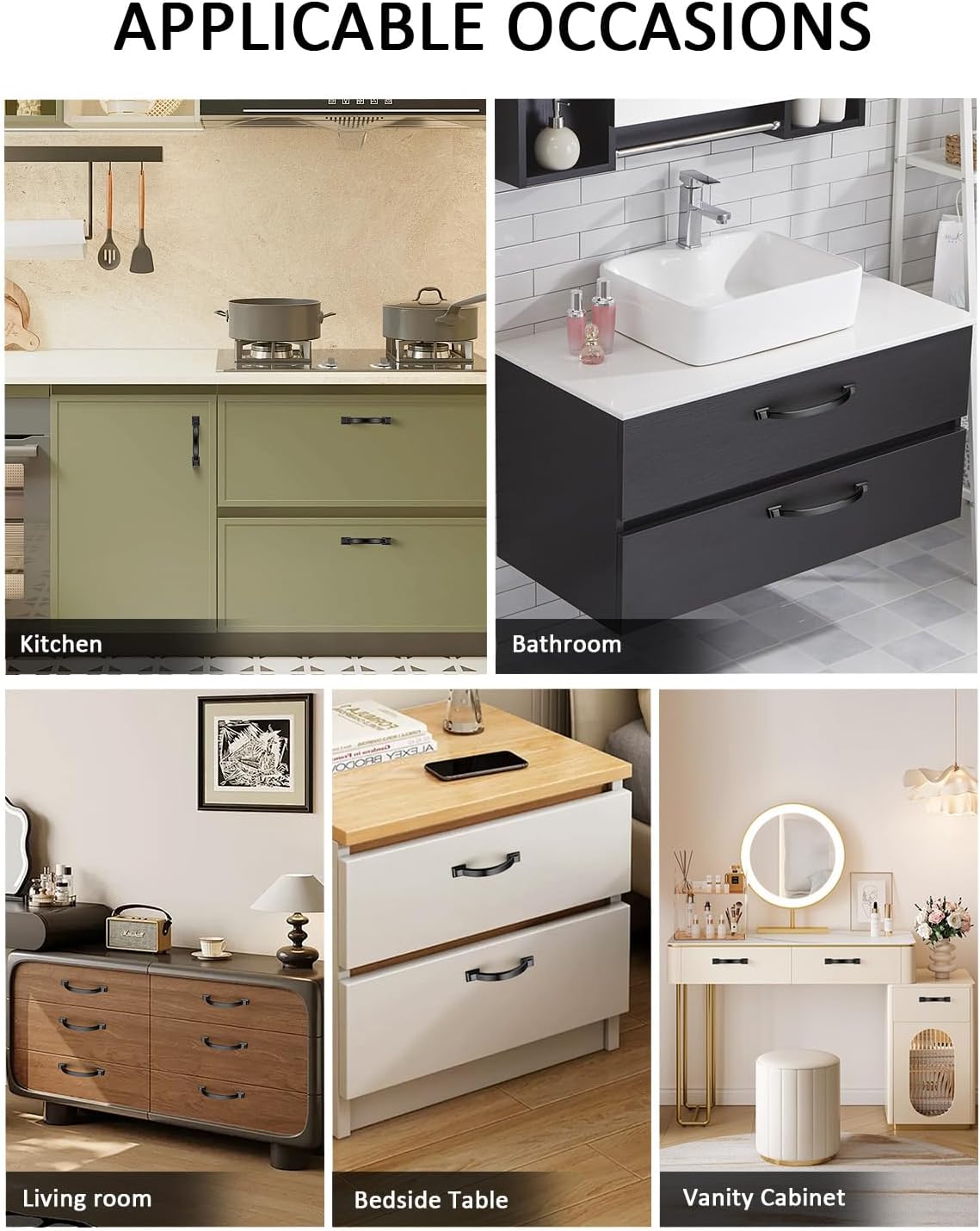 Mengico 15 Pack 5 Inch (128mm) Black Arch Cabinet Pulls - Matte Black Zinc Alloy Drawer Handles for Kitchen & Bathroom, Modern Cabinet Hardware