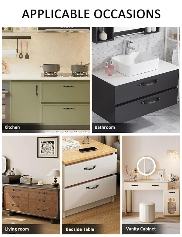 Mengico 10 Pack 4 Inch (102mm) Black Arch Cabinet Pulls - Matte Black Zinc Alloy Drawer Handles for Kitchen & Bathroom, Modern Cabinet Hardware by Mengico - Image 6
