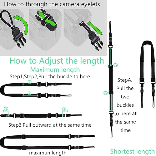 Miniatura 7 de Correas de cuello para cámara con liberación rápida negro para cámara réflex digital o correa de prismáticos
