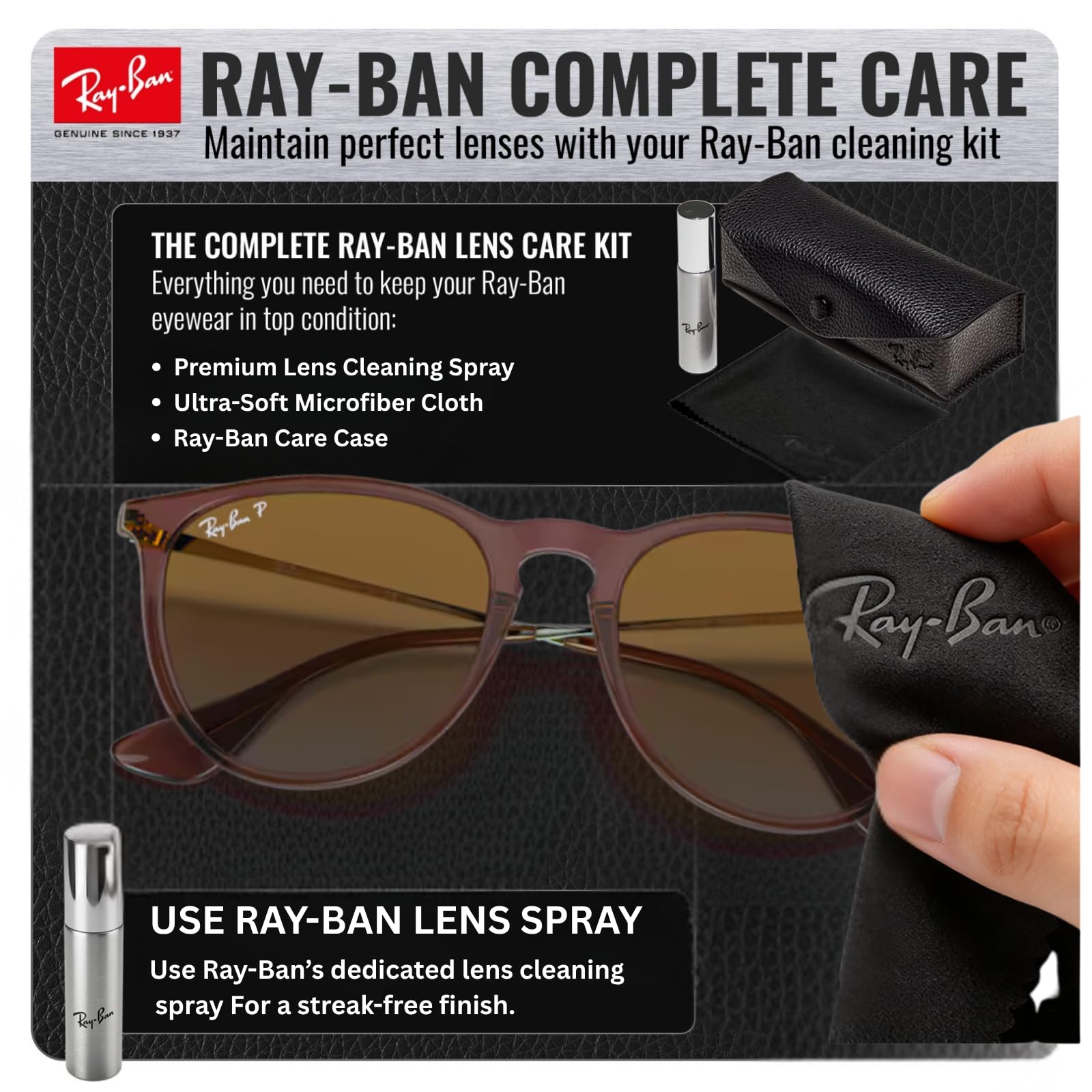 Ray-Ban RB4171 Erika Panto-Classic okulary przeciwsłoneczne, zestaw okularów | ekskluzywne etui i zestaw do pielęgnacji | Polished Transparent Dark Brown/Polarized Brown Gradient