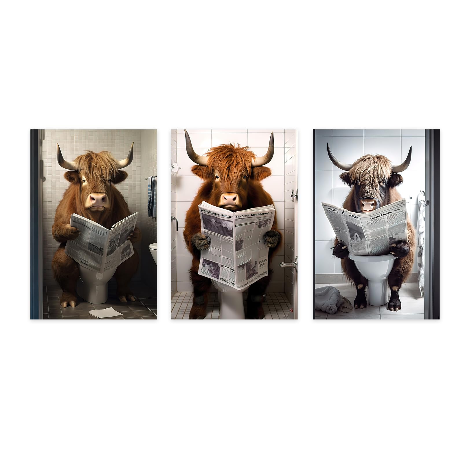 2 Stampe Su Tela Con Mucca Delle Highlands – Quadri Divertenti 40x60 Cm Per Bagno O Cucina, Arredamento Rustico Con Animali, Poster Umoristici