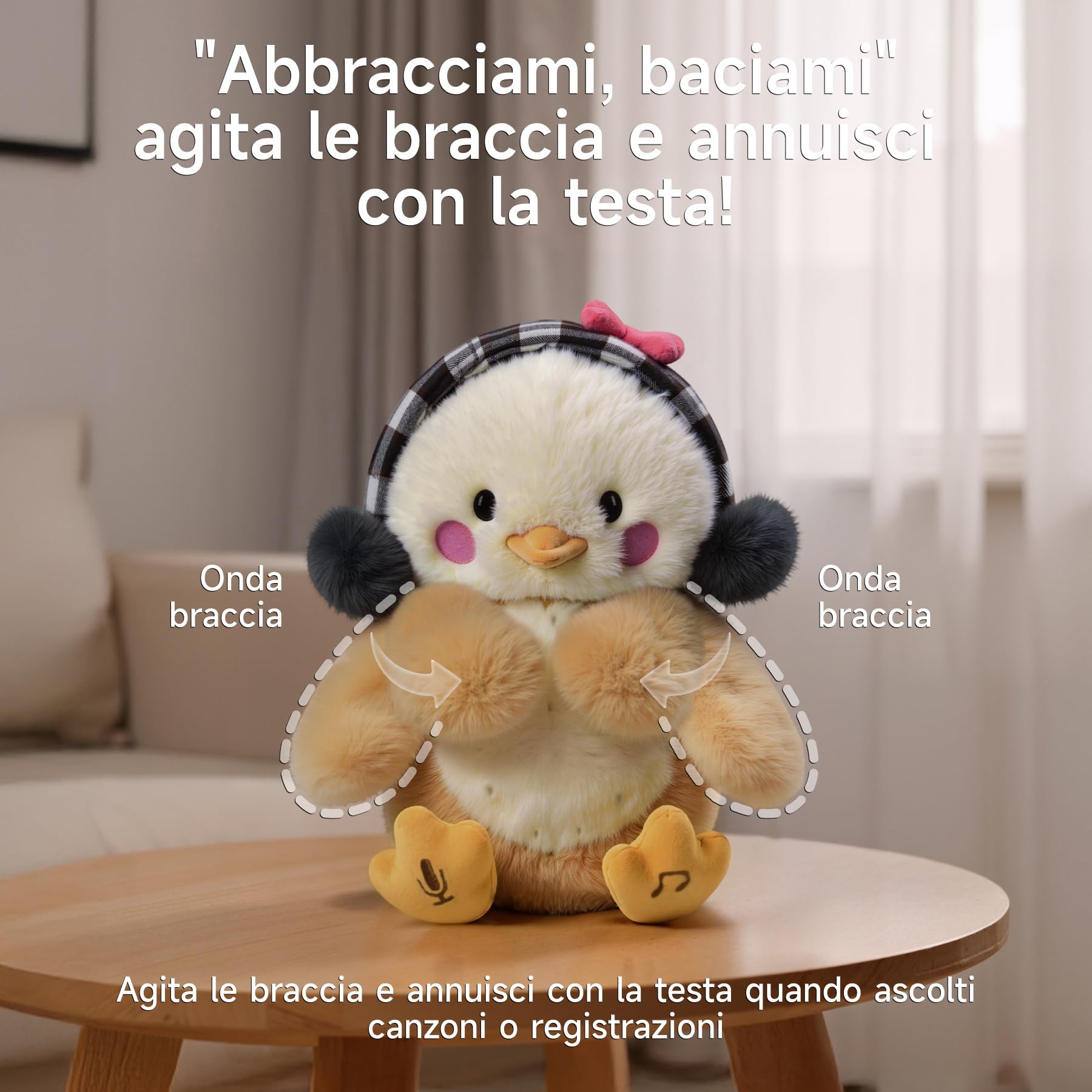 TUMAMA KIDS Giocattoli Pulcino Che Balla e Ripete, Peluche Interattivo Pollo Parlante Paperella, Elettronico Giocattolo Coccoloso, Copia Parlano, 6 Musica, Dire Abbracciami & Baciami per 3 4 5 8 Anni
