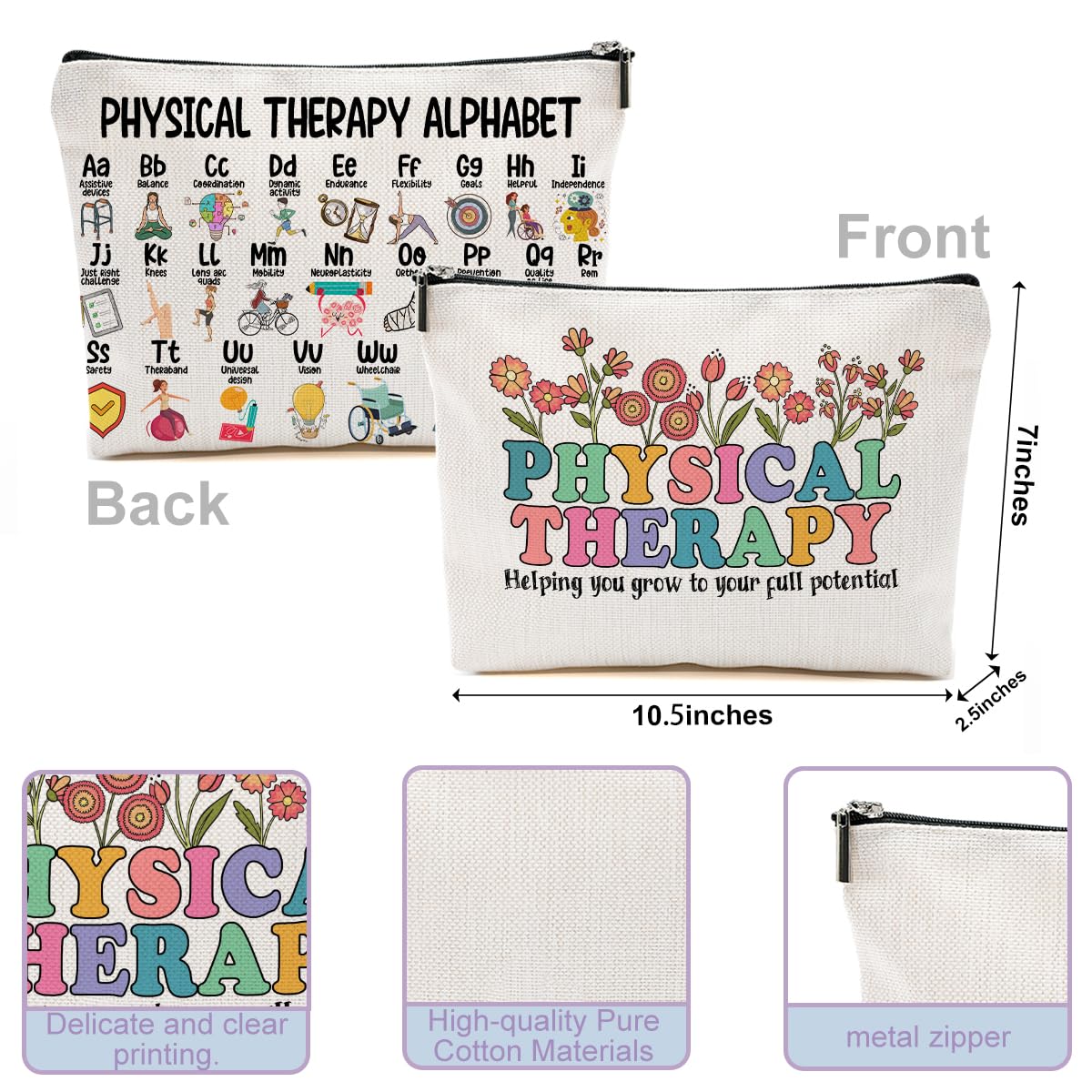 Physical Therapy Gifts Physical Therapist Gifts Physical Therapy Makeup Bag for Physiotherapist Women Female Girl Coworker Friend Cosmetic Bag Toiletry Bag Zipper Pouch Christmas Birthday Graduation