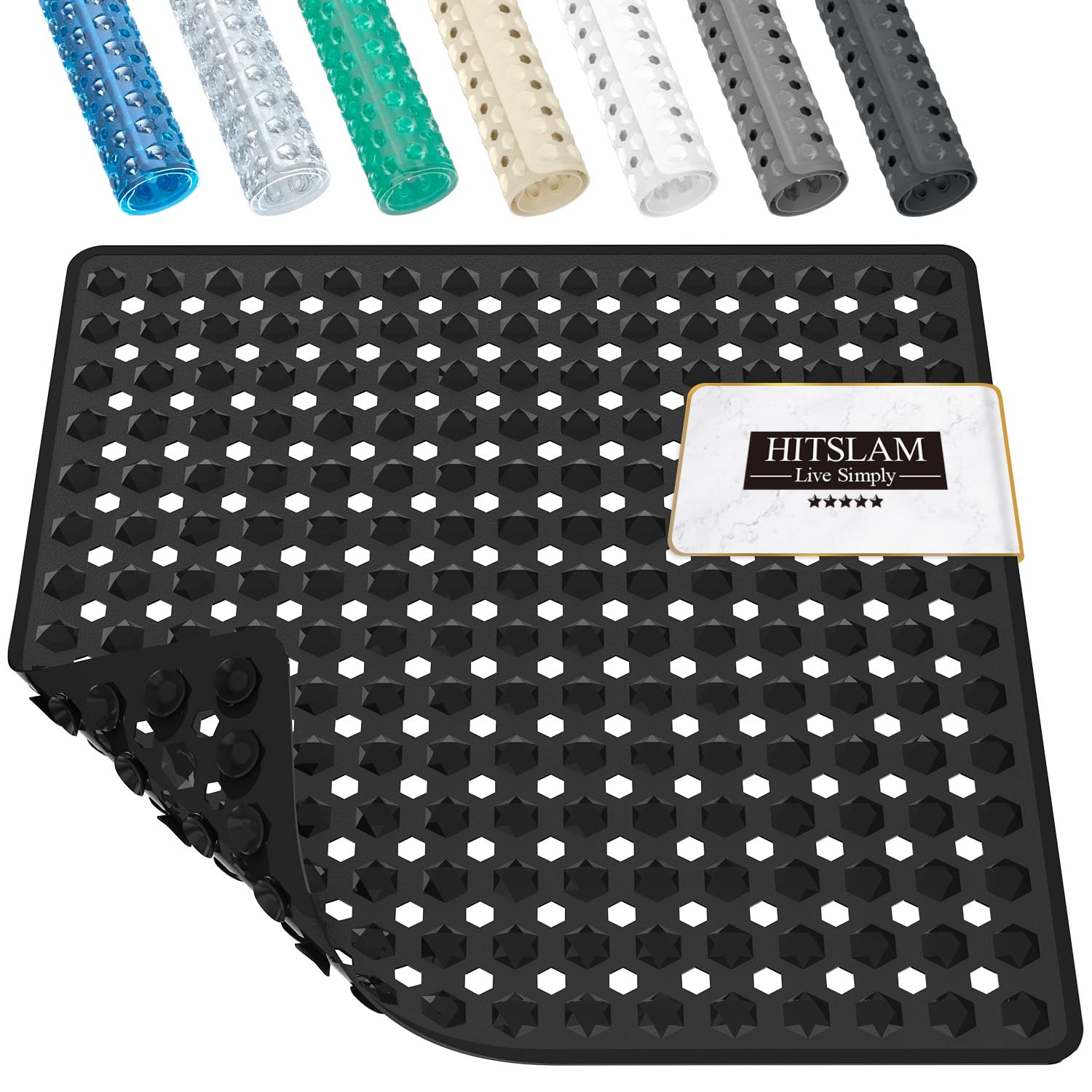 HITSLAM Shower Mat Non Slip Anti Mould, Bath Mat Anti Slip With Suction Cups and Drain Holes