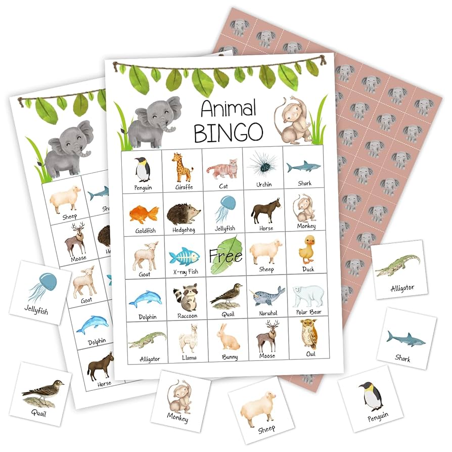 amazon-com-ziyouza-jungle-animals-bingo-birthday-party-games-24-players-bingo-games-for-tropical-summer-jungle-theme-birthday-party-family-party-activity-09-toys-games for Free Printable Animal Bingo Cards Amazon.com: Ziyouza Jungle Animals Bingo - Birthday Party Games, 24 Players Bingo Games for Tropical Summer Jungle Theme Birthday Party Family Party Activity -09 : Toys & Games for Free Printable Animal Bingo Cards