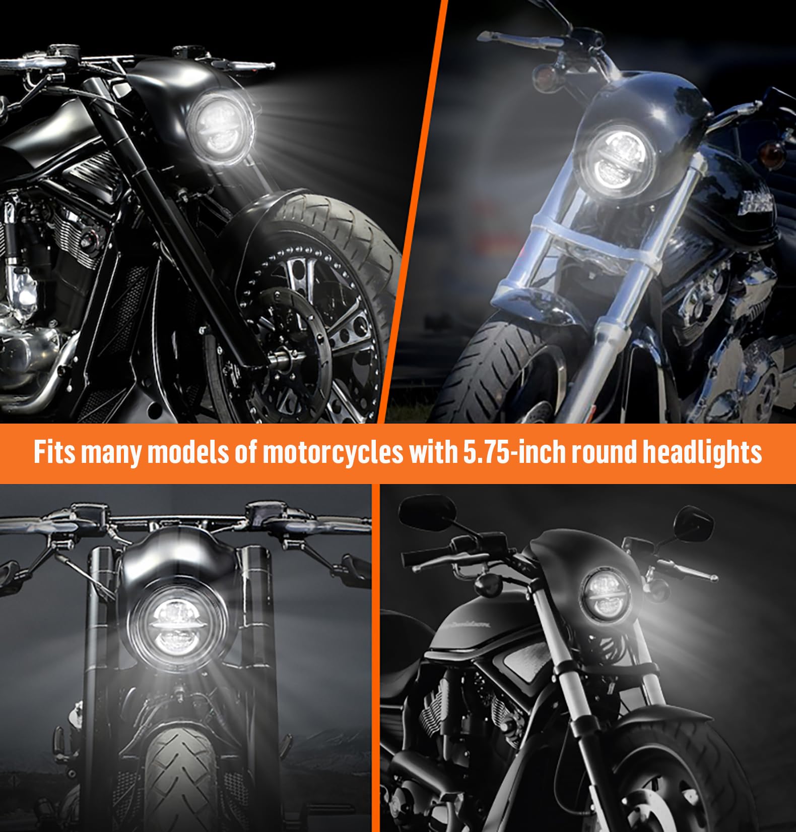 5,75'' Okrągły Reflektor Motocyklowy z DRL, 5-3/4 calowy Reflektor LED dla Motocykl Sportster Dyna Softail (czarny)