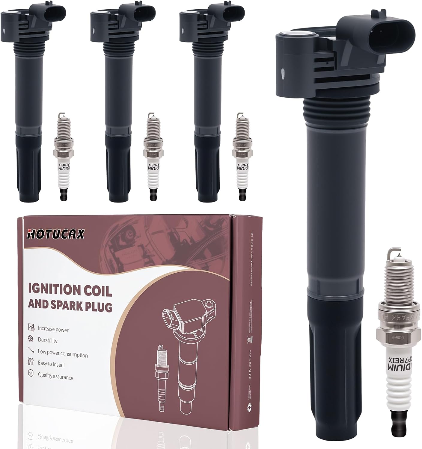 Ignition Coils UF649 & SP649 Iridium Spark Plug Set Compatible with 2012 2013 2014 2015 2016 2017 Fiat 500 1.4L, Replace Part 68070492AB 68070492AD 68070492AC 5308, 4 Pack