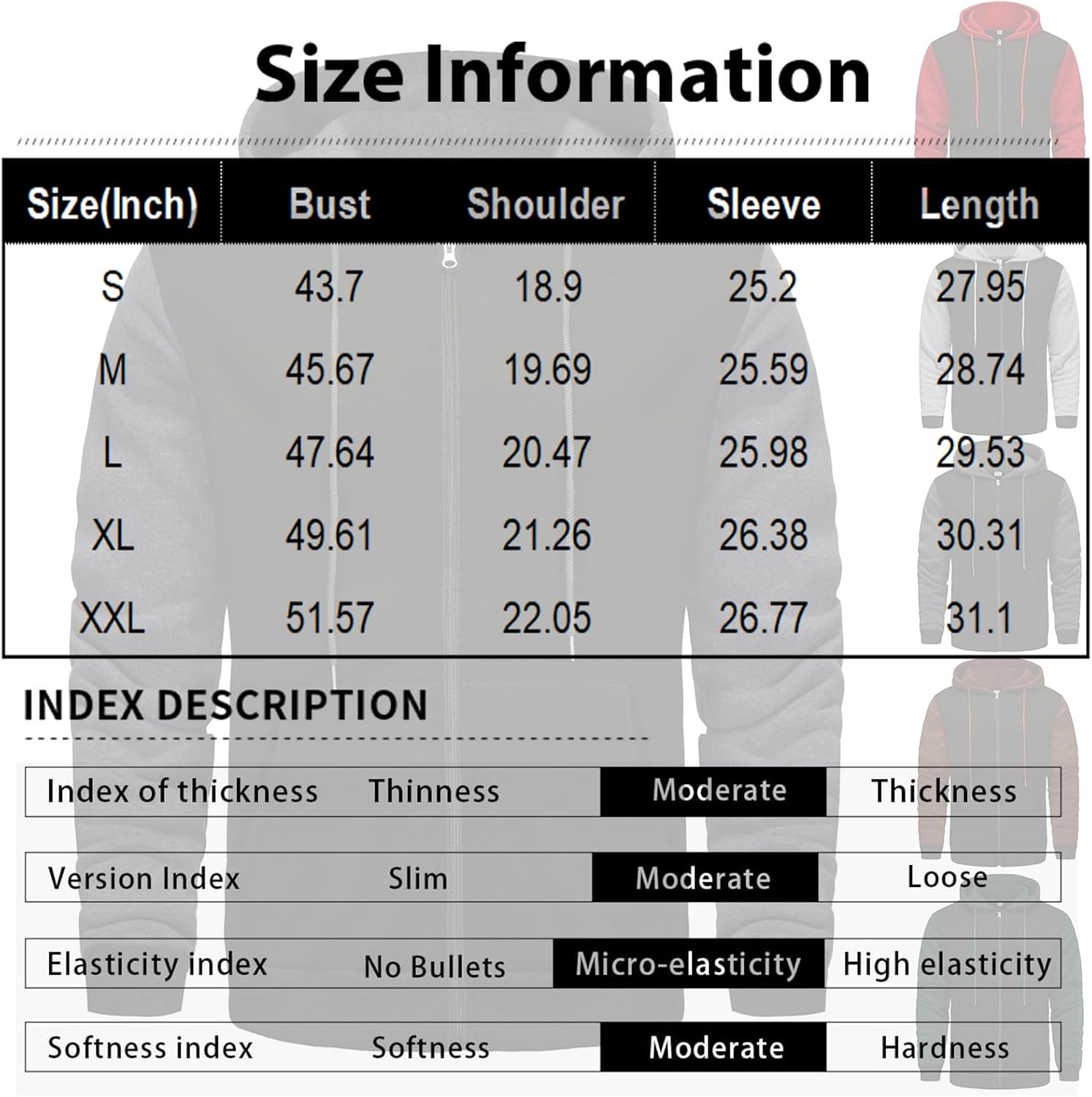 Hoodies For Men Fleece Sweatshirt - Full Zip Up Thick Raglan Sleeve Color Block Hooded Jacket, S-2XL