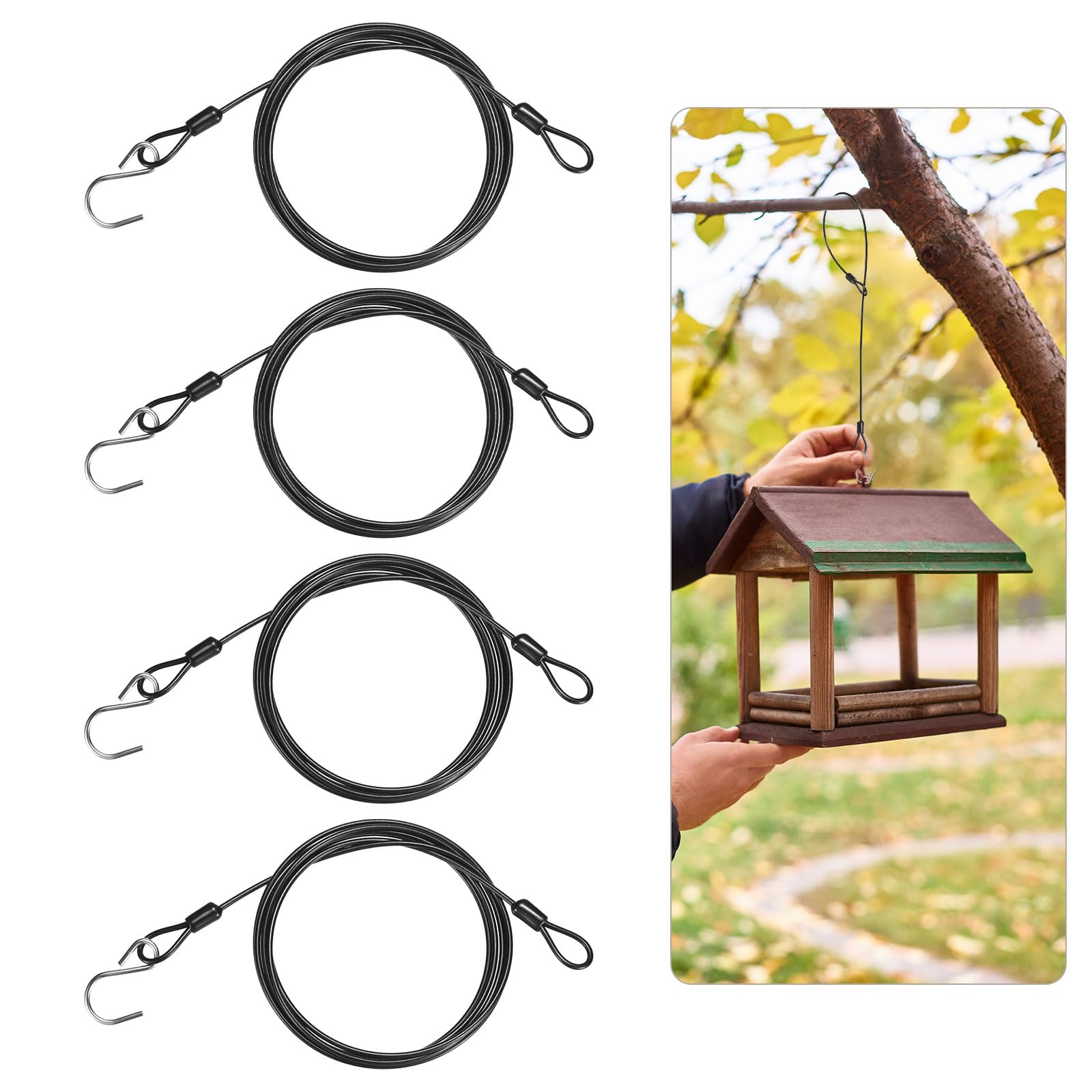 M METERXITY 4-Pack Bird Feeder Hanger with Hook 200cm/79in, Black