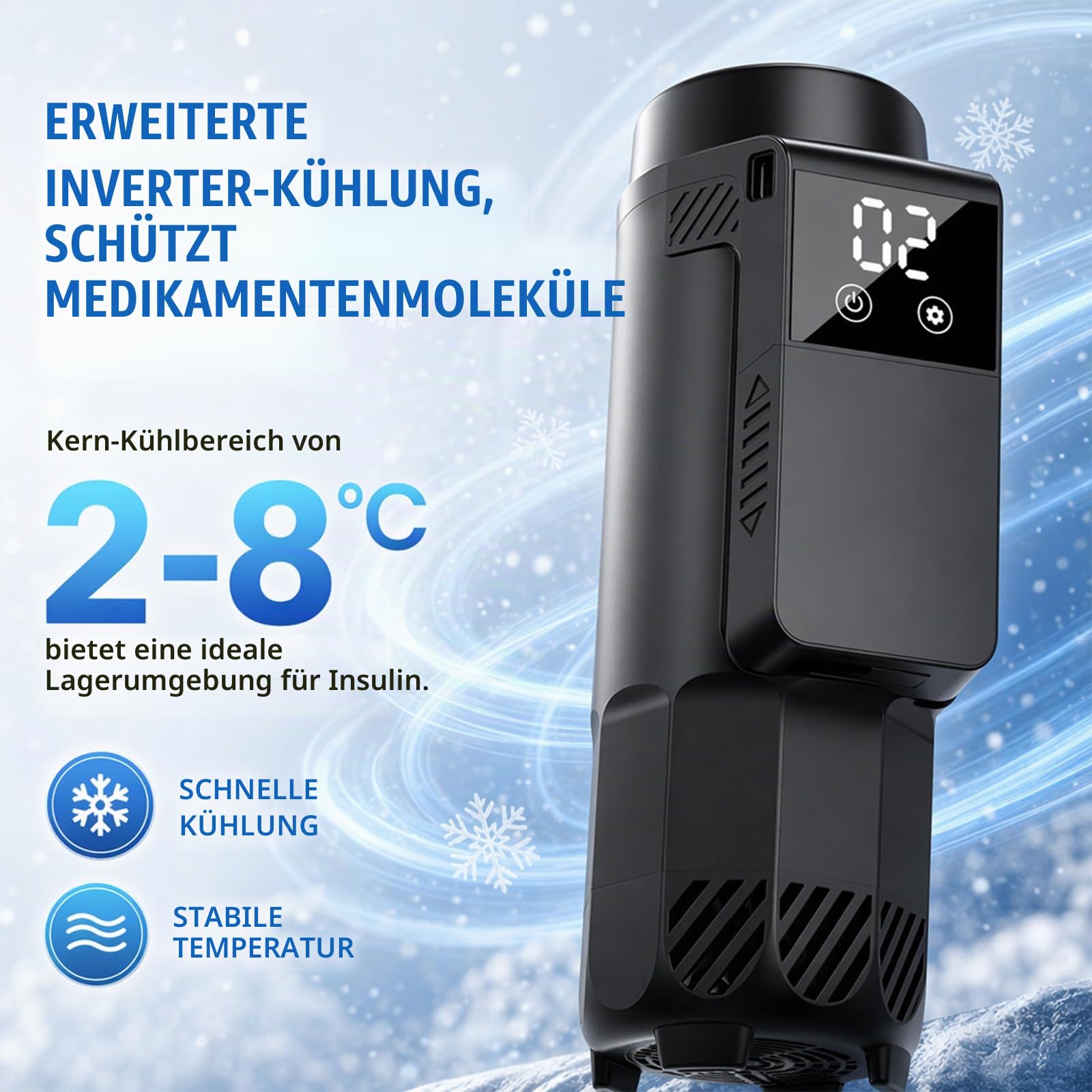 Insulin Kühltasche elektrisch USB Medikamenten Kühltasche für 7 Insulinpens Reise 0-18°C Temperaturkontrolle Mini Kühlschrank für Diabetiker Medikamente Box Diabetikerbedarf unterwegs Tragbar