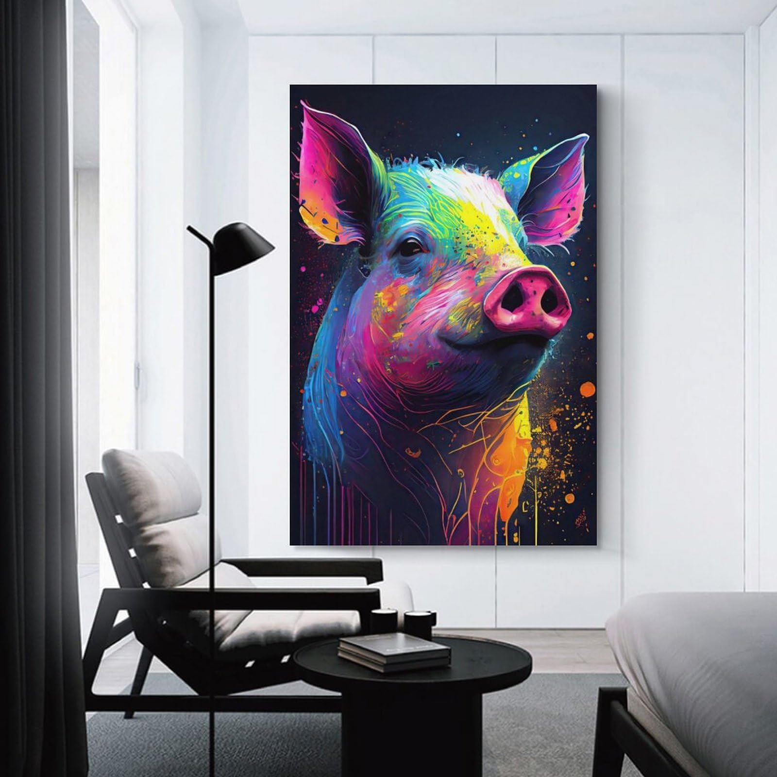 Junmoney The Squealing Pig Wall Art Print, 20x30inch(50x75cm), for Bedroom Walls, Guest Spaces Or Lounges, Home Artwork with A Soft Interior Feel