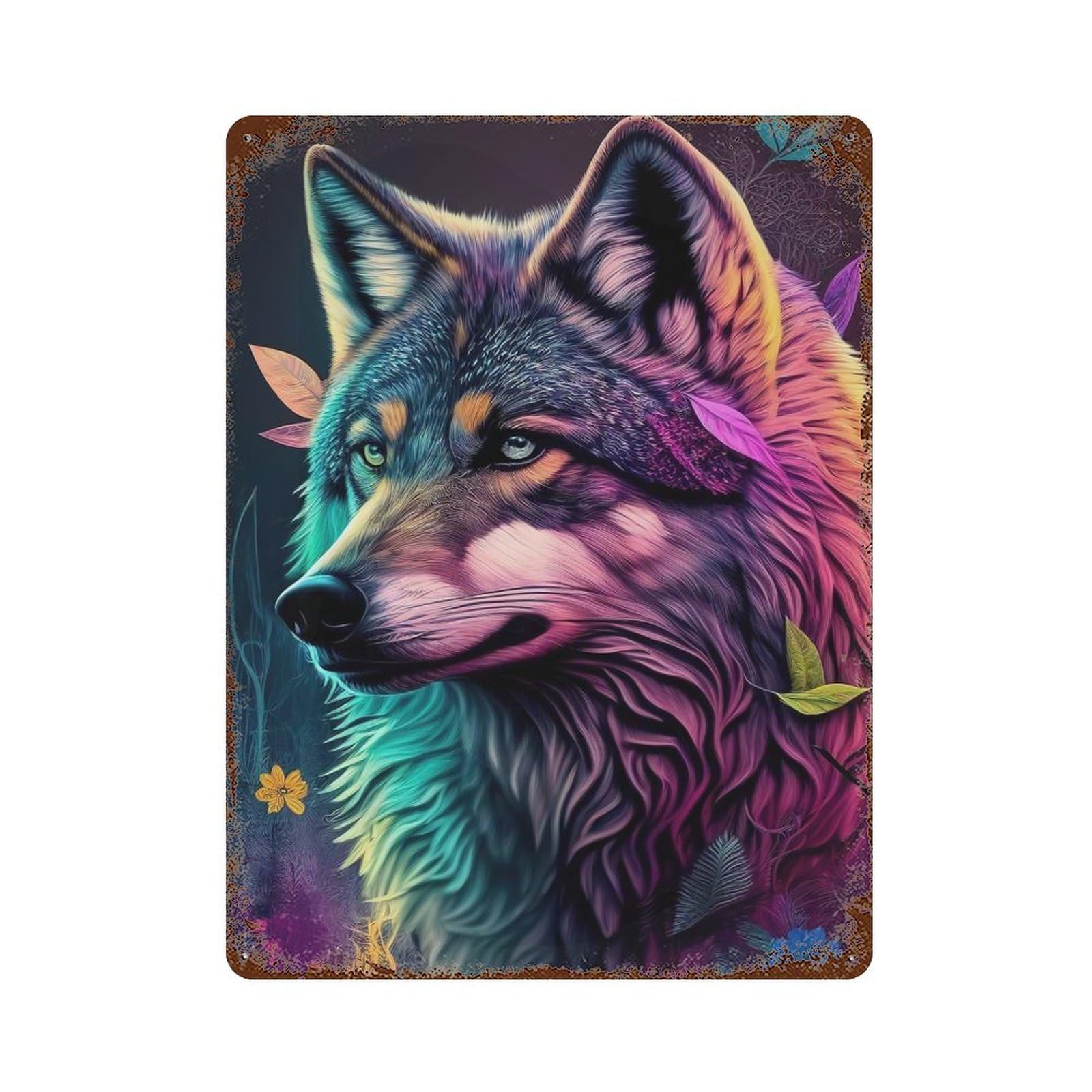 Colorful Wolf Animals Retro Metal Sign 15.7"x11.8", Ideal for Cafe, Home Bar And Lounge Decor