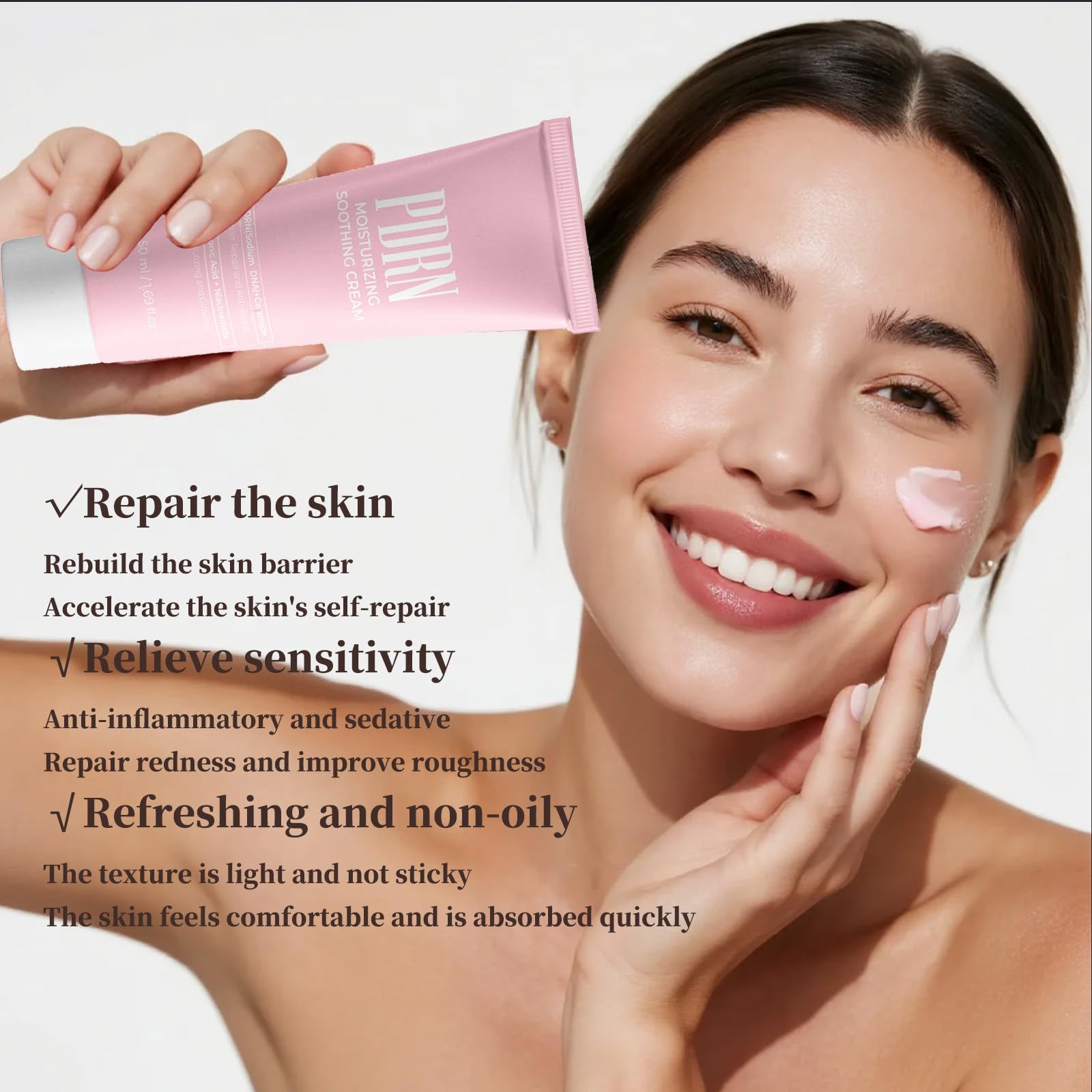 PDRN Moisturising Soothing Cream, 50ml, with Salmon DNA and Ceramide Complex - Image 4