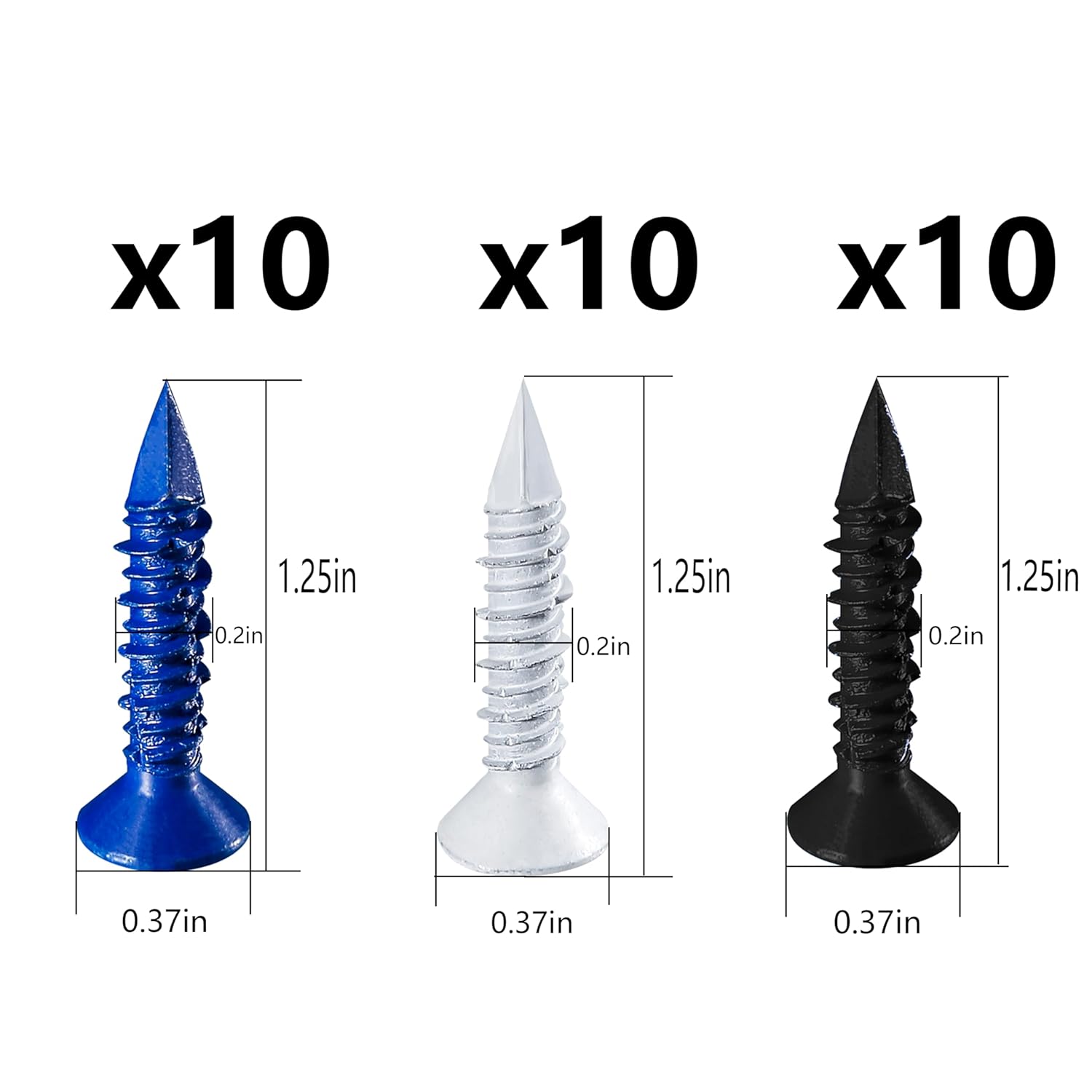 Wensilon(105 PCS) 3/16" Concrete Screw Anchor Kit Blue/Black/White Flat Head for Anchoring to Masonry, Block or Brick Stucco