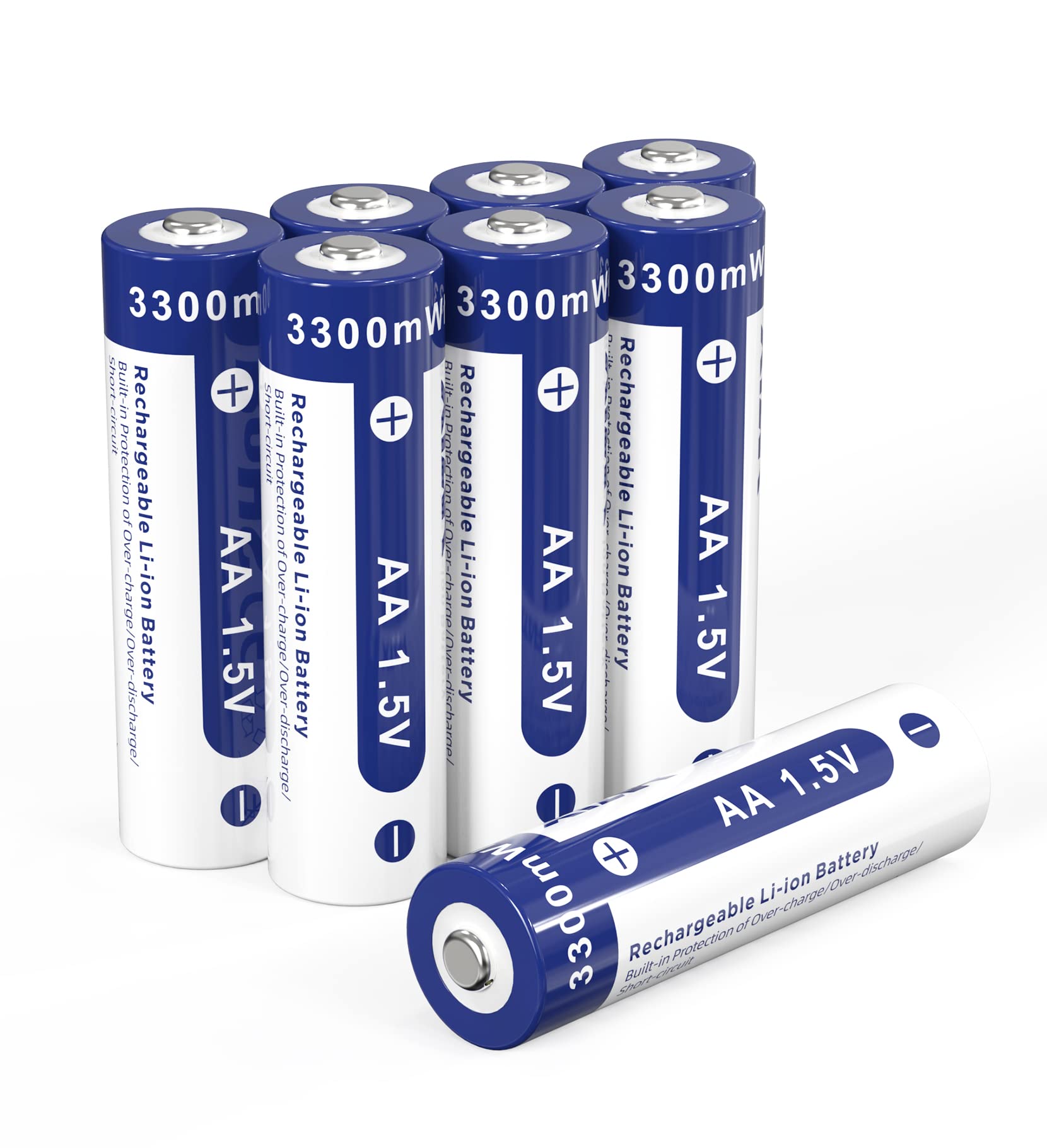 Lot de 8 piles AA rechargeables 1,5 V AA 3300 mWh Liion avec 2 boîtes à piles pour horloges murales, télécommandes TV, jeux et jouets (8 paquets de AA)