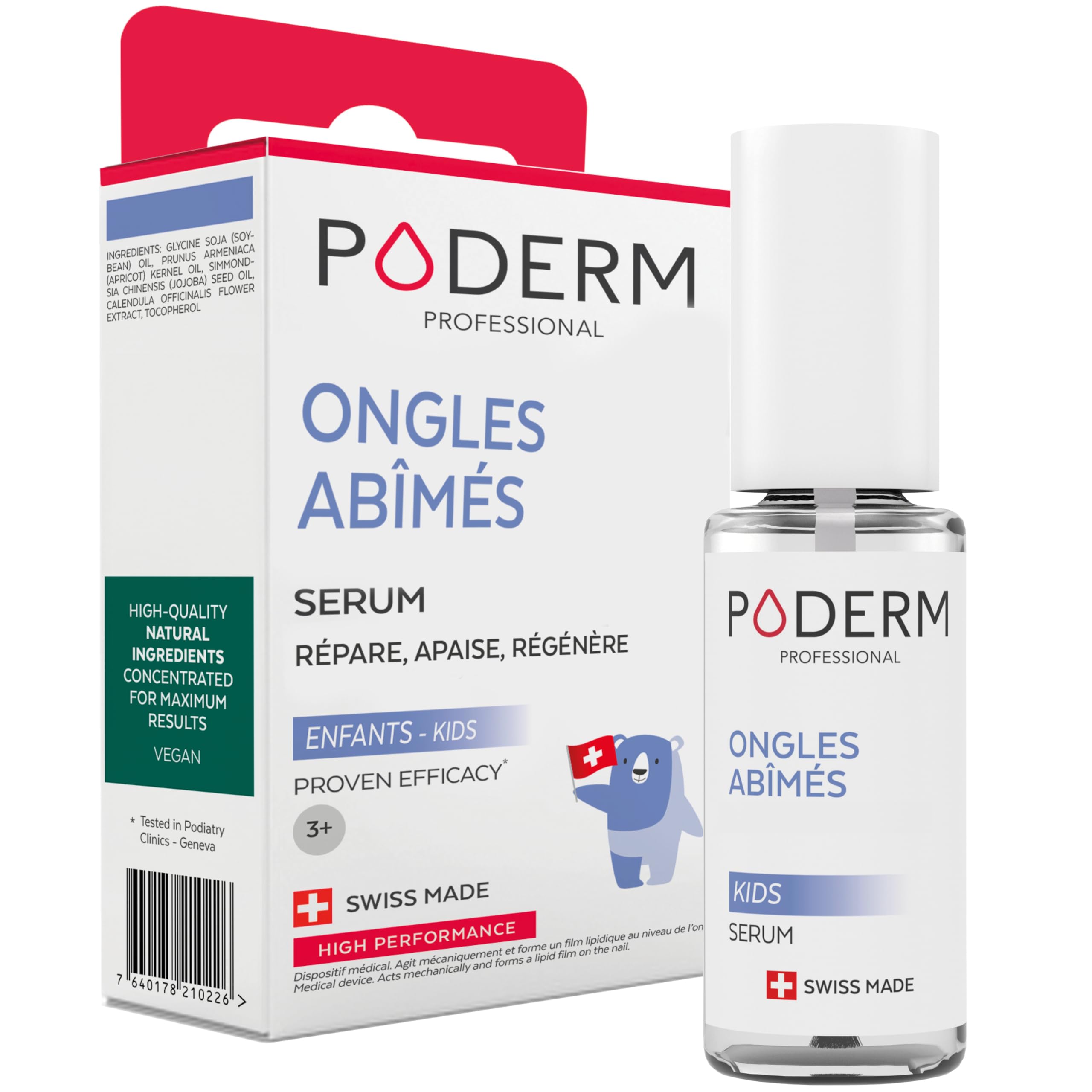 PODERM - SOIN ONGLES FRAGILISES ENFANT & BÉBÉ - Répare, Restructure et Apaise - Ongles en bonne santé à l'âge adulte - Enfants dès 3 mois - Recommandé par les podologues - Fabriqué en Suisse