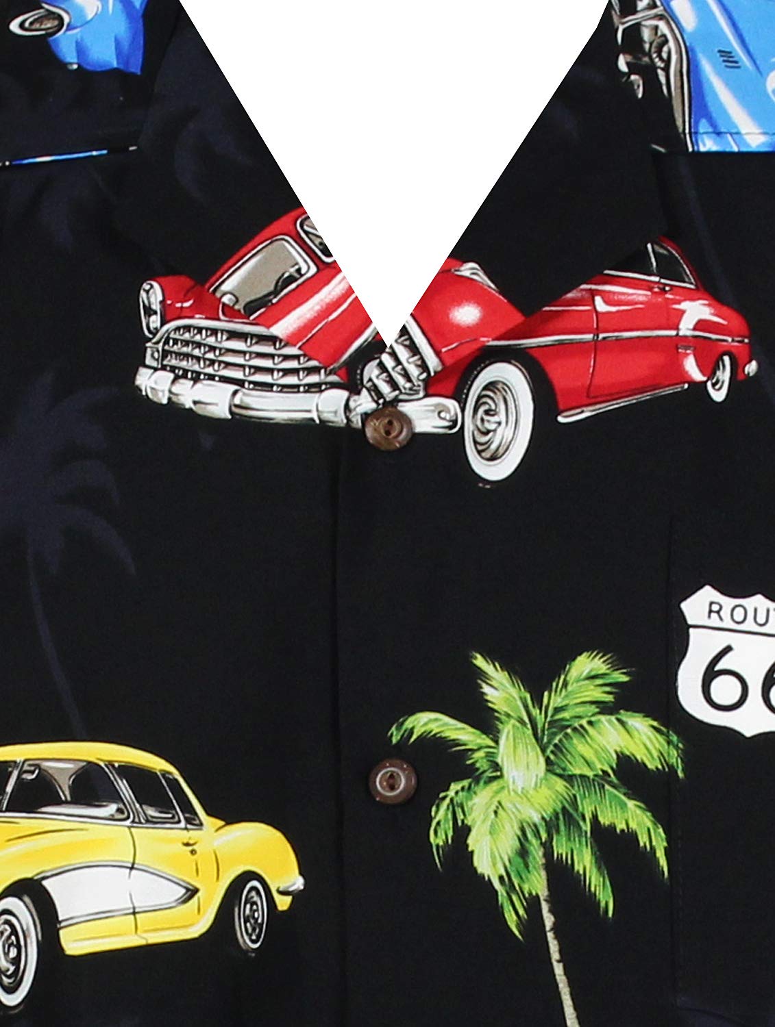 P.L.A. Pacific Legend | Original Hawaiihemd | Herren | S - 4XL | Kurzarm | Front-Tasche | Hawaii-Print | Route 66 Auto Palmen | Schwarz