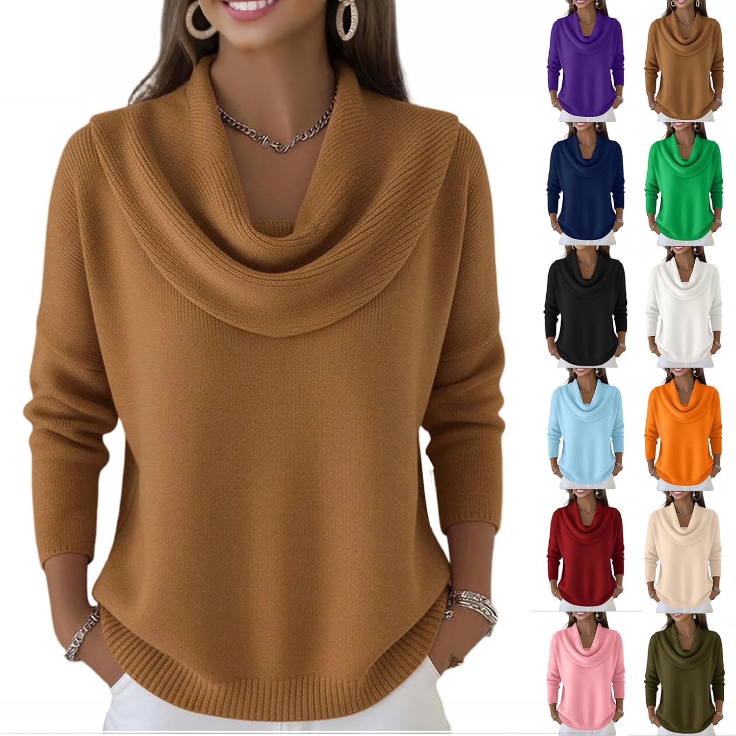 Cowl Neck Sweater for Women Cozy Pullover Knit Sweater Oversized Cute Sweaters Pullovers Casual Long Sleeve Tops