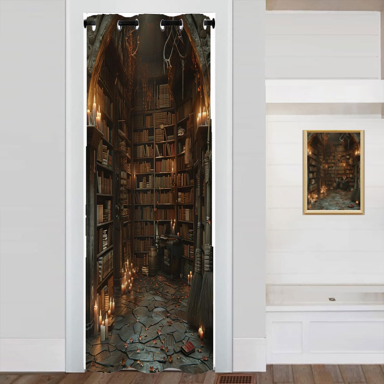 Vintage Bookshelf Door Curtain Home Decor, Study Room Retro Bookshelf Library Closet Door Cover Curtain for Darkening Door Drape for Kid Teens Boys Teens, 1 Panel 42" W X 80" L