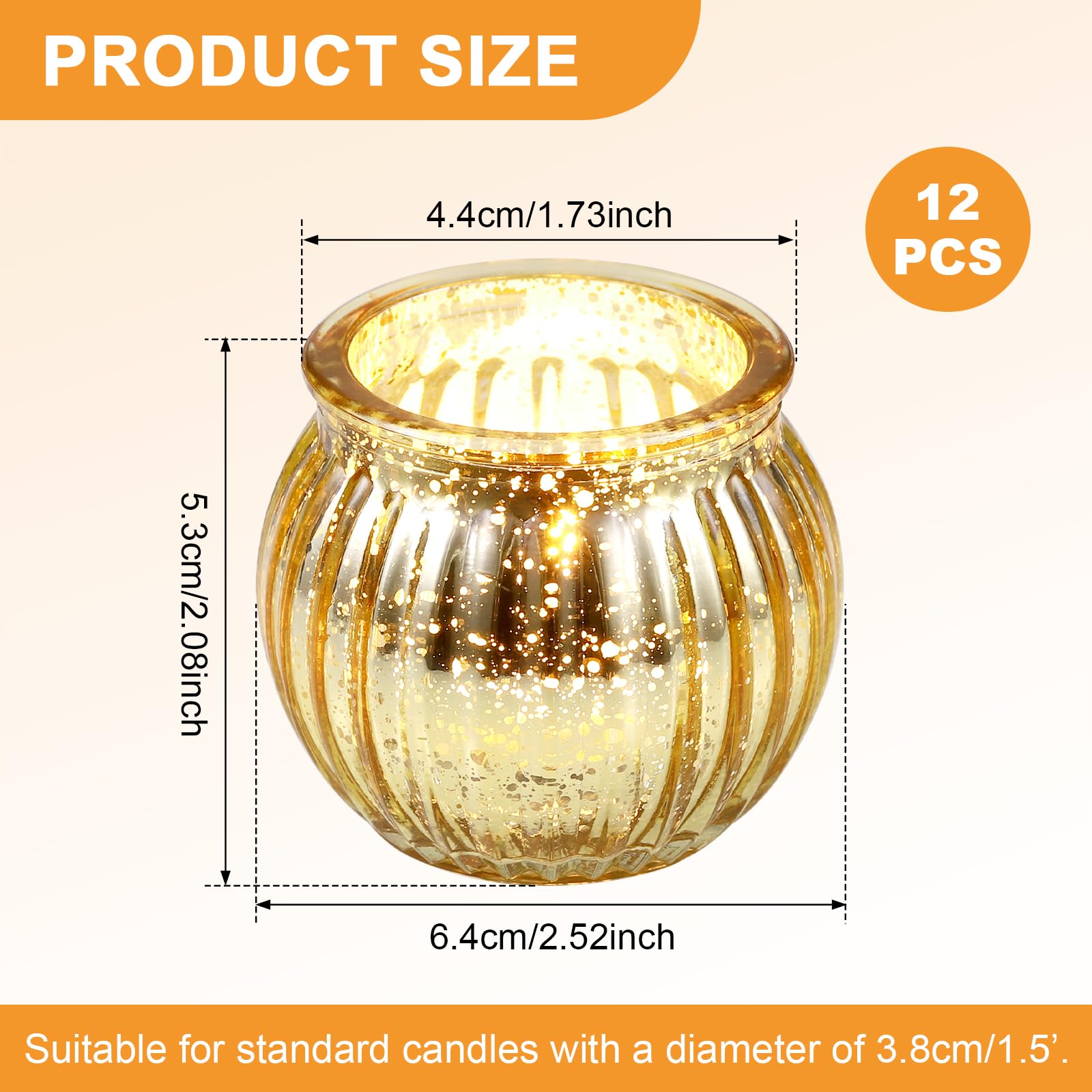 Hejo 12 Pezzi Portacandele Votivi per Candele Tea Light,Oro Vasetti Vetro Piccoli per Candele Tealight,Porta Candele per Centrotavola Matrimonio,Festa di Compleanno, Decorazione Domestica (6cm * 6cm)