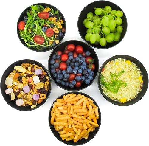 Miniatura 7 de Juego de 6 cuencos de fibra de bambú para cereales, cuencos de sopa de 24 onzas, color negro, juego de cuencos de melamina grandes para cocina,