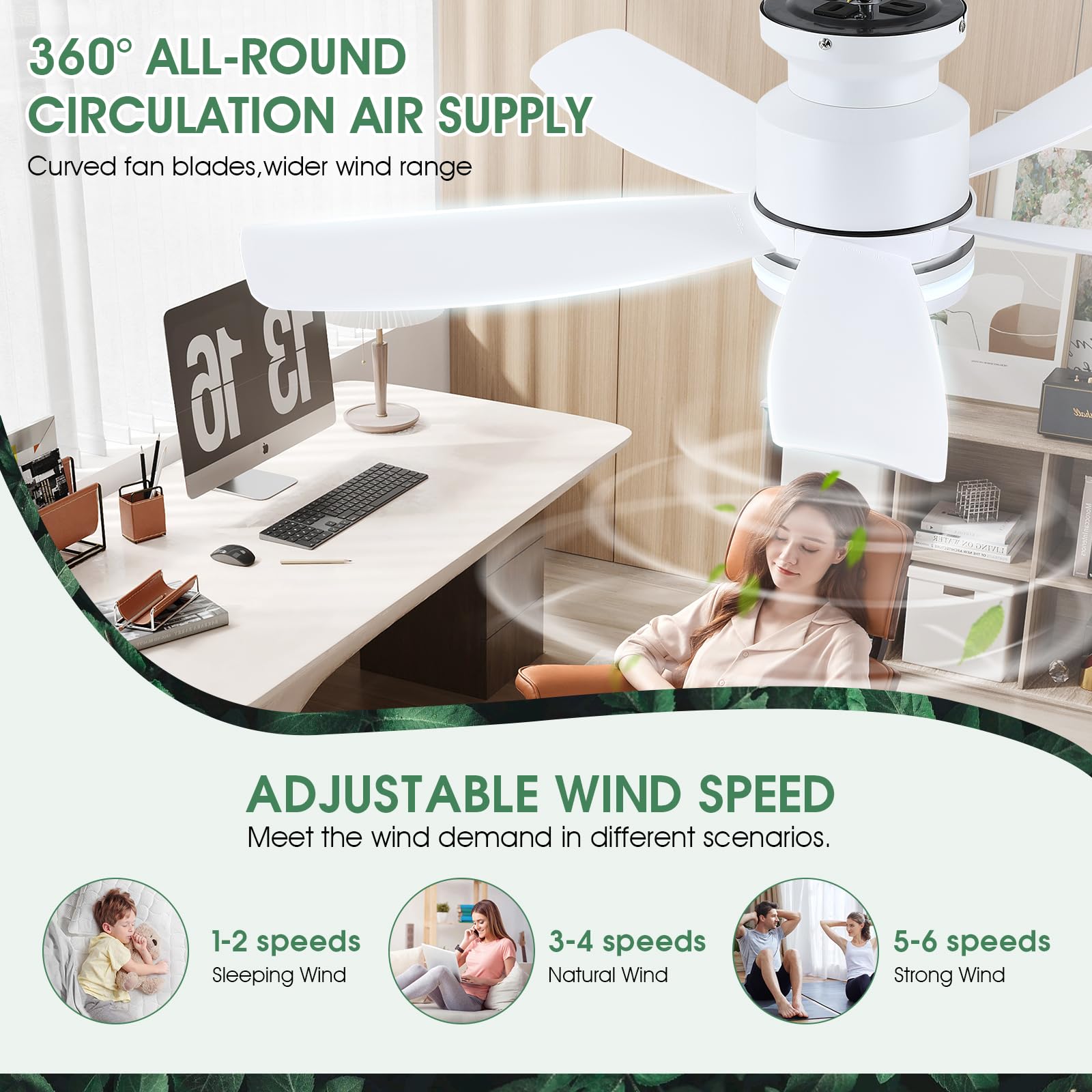 Kviflon Ventilateur Plafond avec Lumiere Silencieux 104 cm, Ventilateur de Plafond Avec Telecommande et APP, Plafonnier Ventilateur Led pour Chambre Salon Cuisine, Pales en ABS, Moteur CC, Blanc - 2
