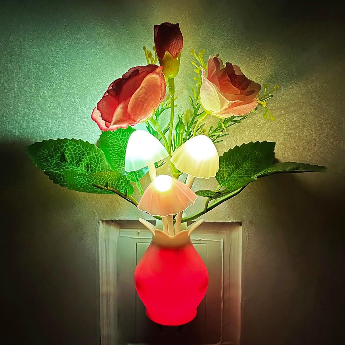 Plug-in Auto Sensor Color Changing Flower Night Light - Wall Based Nursery Night Light for Kids Room, Bedroom, Lounge, Hallway and Stairs