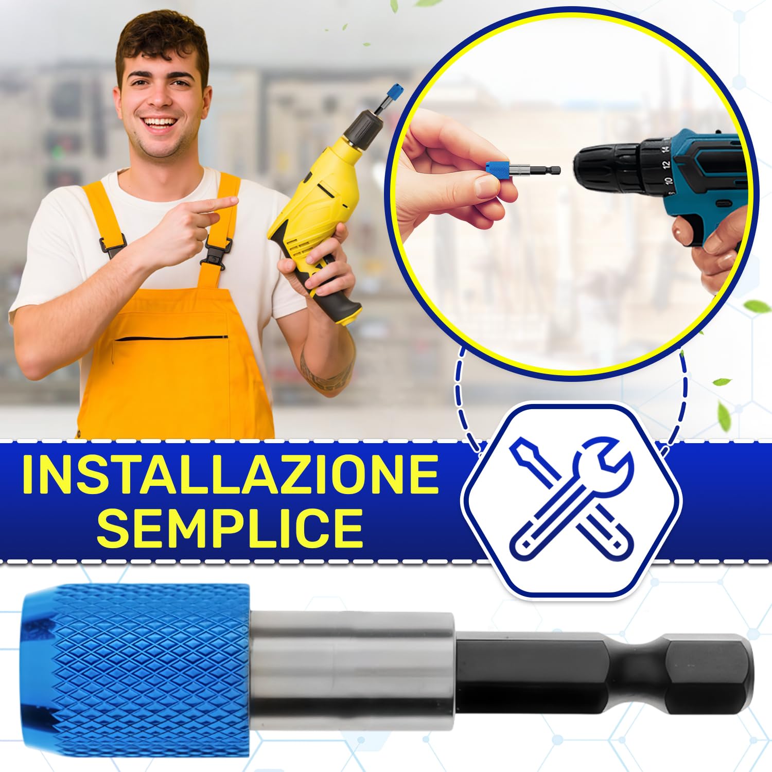 2 Pezzi Portainserti Magnetico 1/4" x 60 mm con Bloccante in Alluminio per Inserti - Porta Inserti Universale per Trapano e Avvitatore - Realizzato in Acciaio al Cromo Vanadio - MONTERAL
