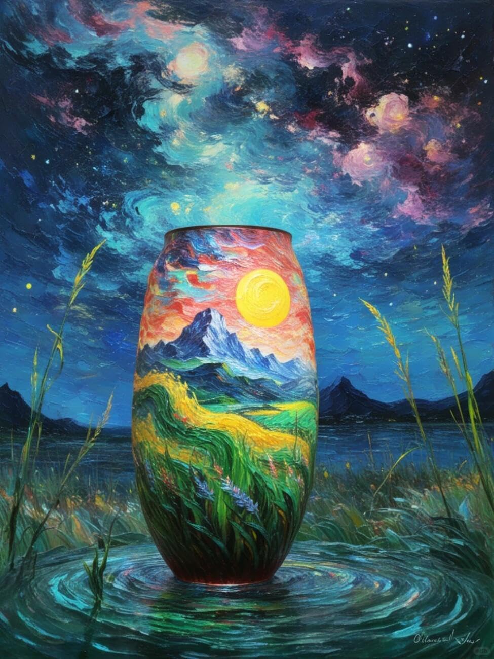 Henypt Pre Printed Cross Stitch Kit Fantasy Vase Landscape DIY Needlepoint Set for Beginners The Elderly with Accessories Home Wall Art 14CT 80x100cm