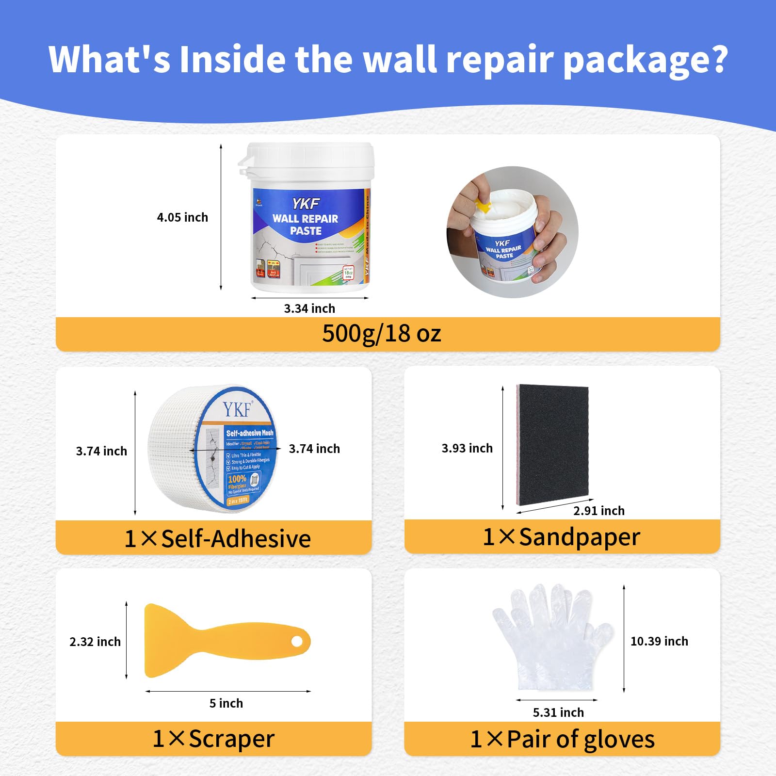 YKF Kit de reparación de pared de 510.3 g con herramientas