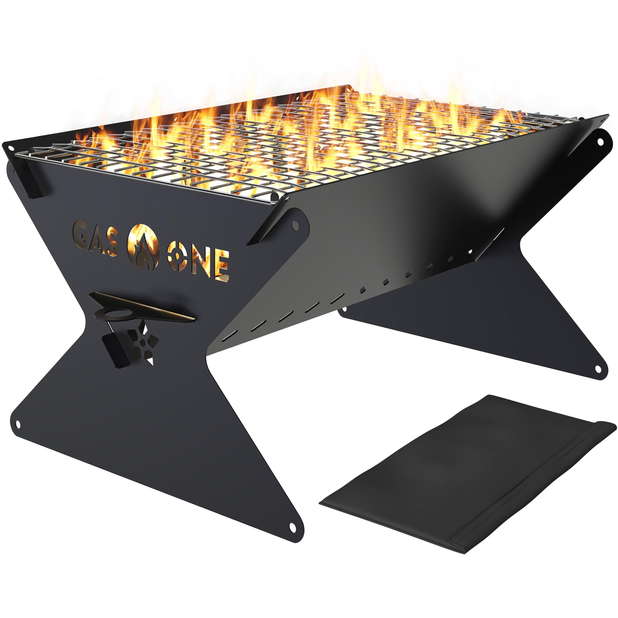 GasOne - Griglia portatile a carbonella da 38,1 cm, pieghevole, barbecue da campeggio, per cortile, falò, patio, braciere portatile resistente, attrezzatura da campeggio