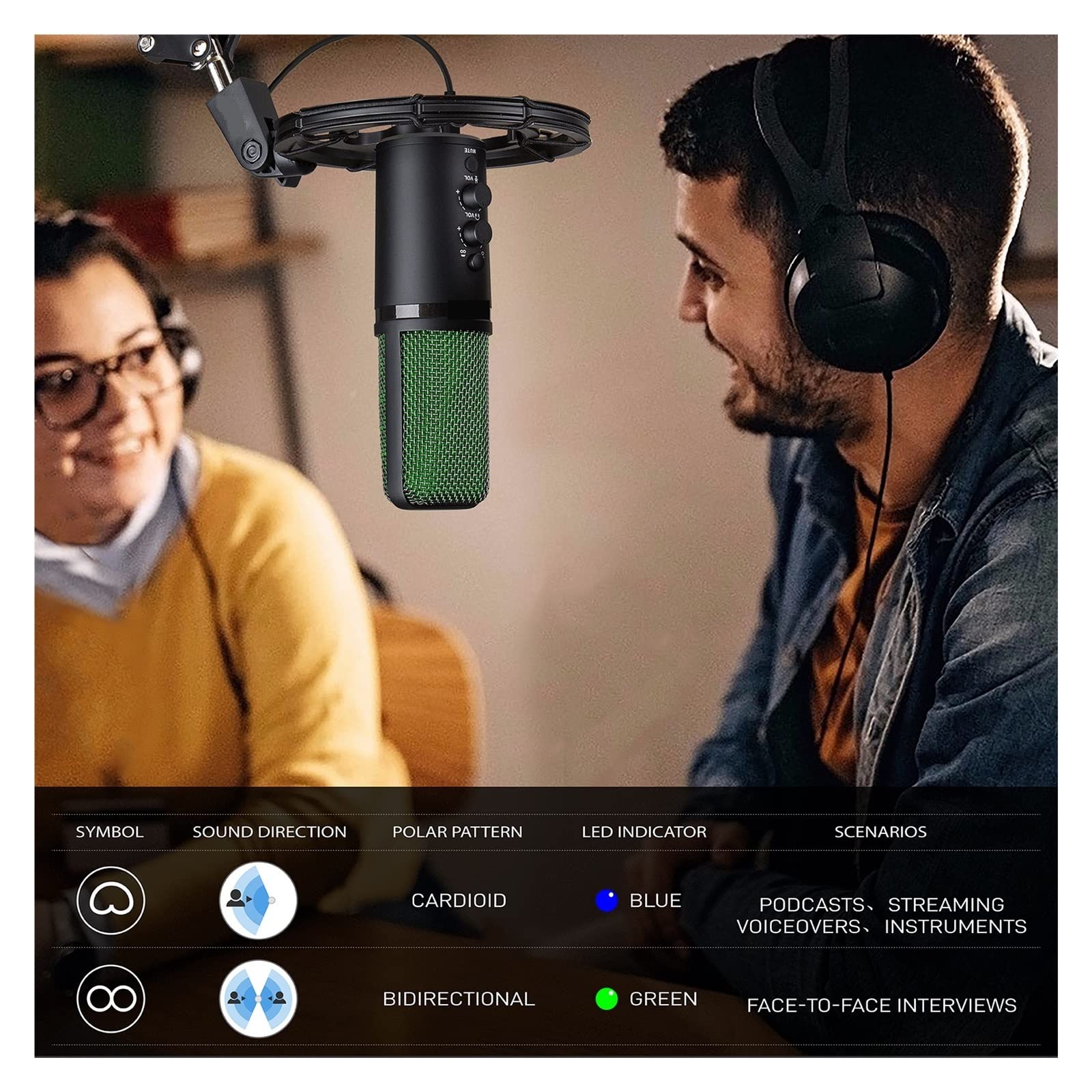 Kompatybilny z mikrofonami do gier Mikrofon pojemnościowy USB do strumieniowego przesyłania podcastów z gier filtrem Pop mocowaniem amortyzatora na ramieniu wysięgnika