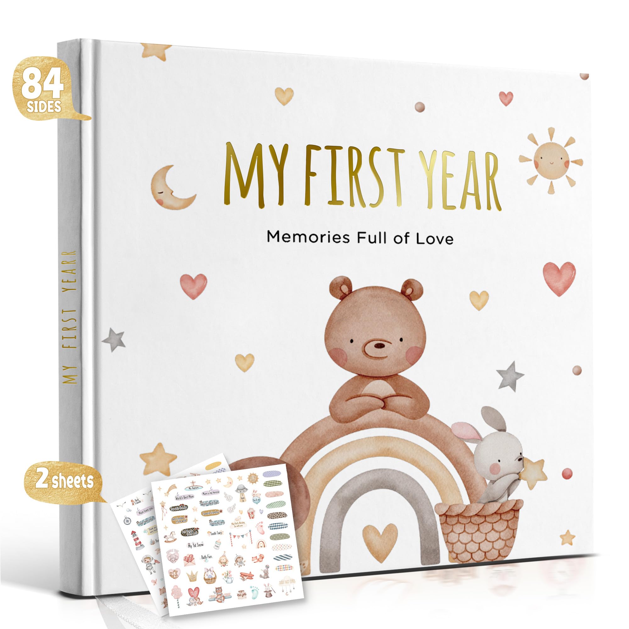 Baby Memory Book - My First Year Journal with Stickers Gender-Neutral Keepsake for Boys & Girls Thoughtful Gift for New Parents Rainbow