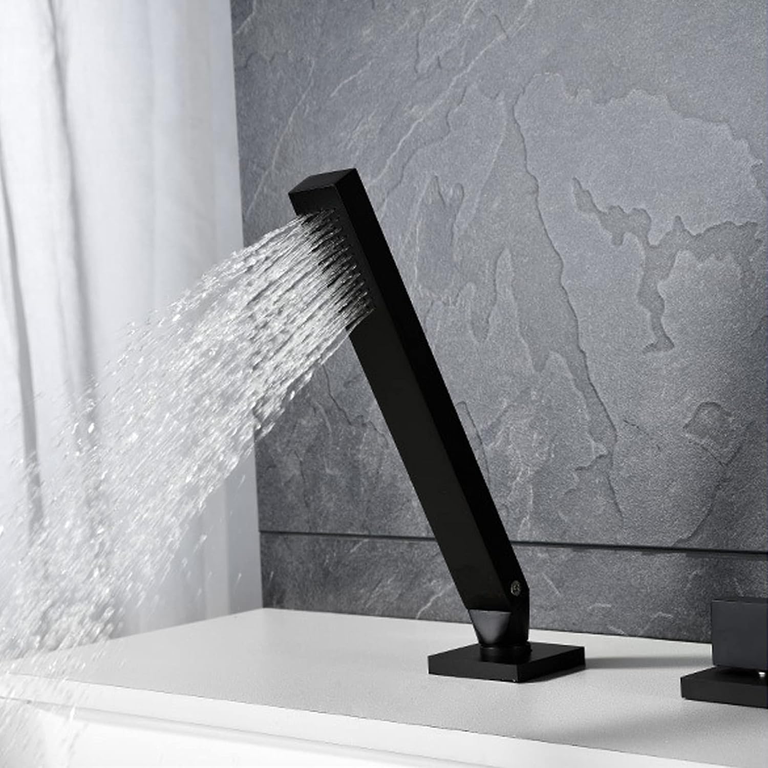 Black Bathtub Faucet, Bathroom Hot and Cold Water Mixer Tap, Split Basin Faucet, Copper 4-Piece Set Square Shower Faucet with Pull-Out Shower, Paint Process