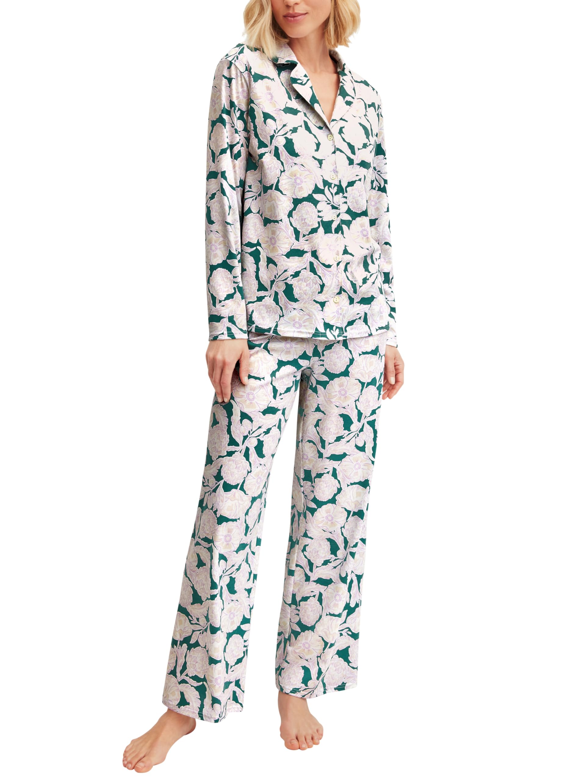 CALIDA Botanic Dreams Pyjama Damen | durchgeknöpfter Schlafanzug aus 100% hochwertiger Baumwolle