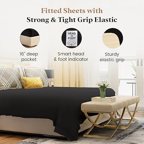 Miniatura 3 de Sábana bajera de 1000 hilos, tamaño King, color gris oscuro, bolsillo profundo, solo sábana bajera de algodón egipcio, sábana bajera suave, sábana