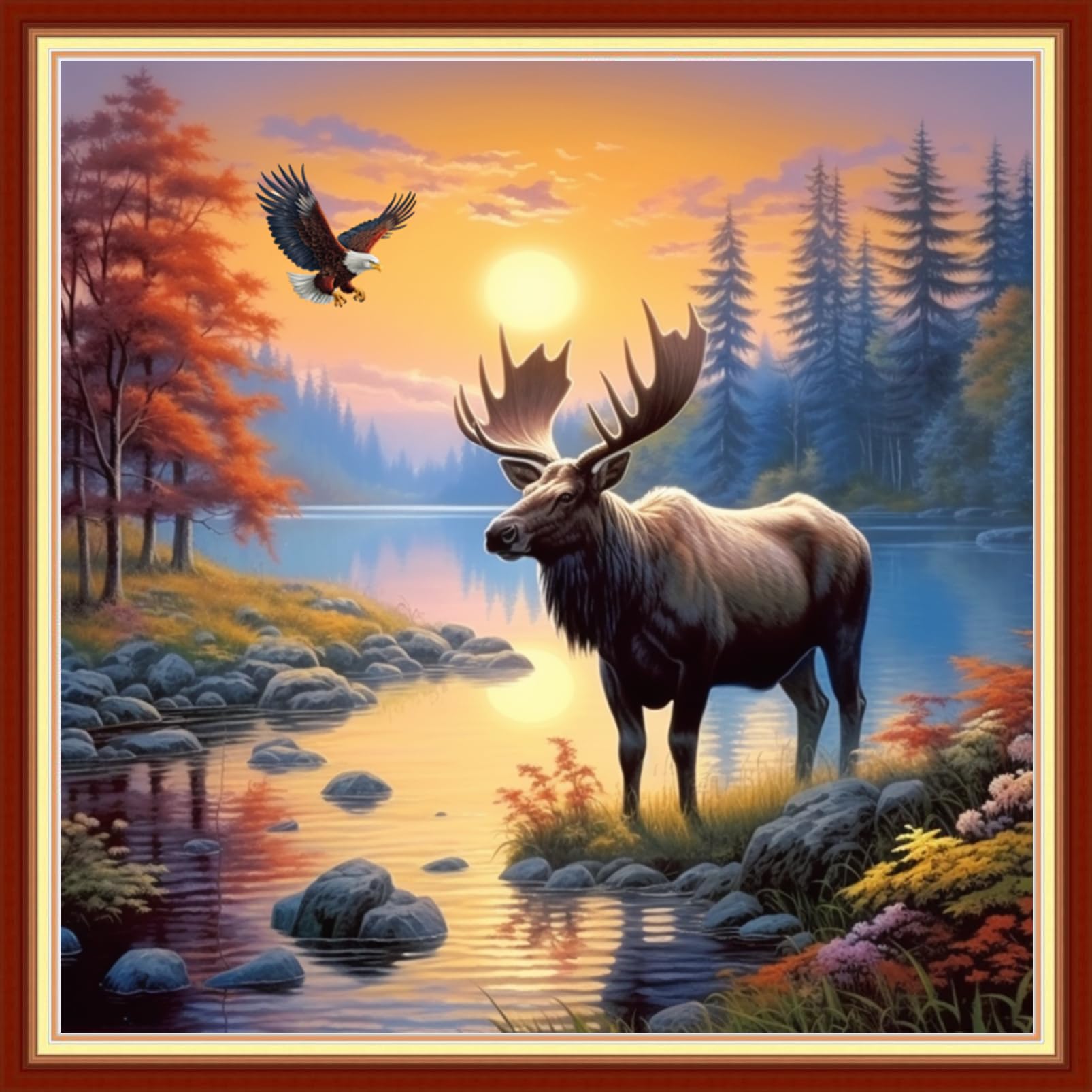 DMCVIVR Stamped Cross Stitch Kits for Beginners Adults Needlepoint Kits for Beginners Embroidery Kits for Adults Crossstitch Kit for Beginners 11CT-Sunrise Cattle 18x18 inch