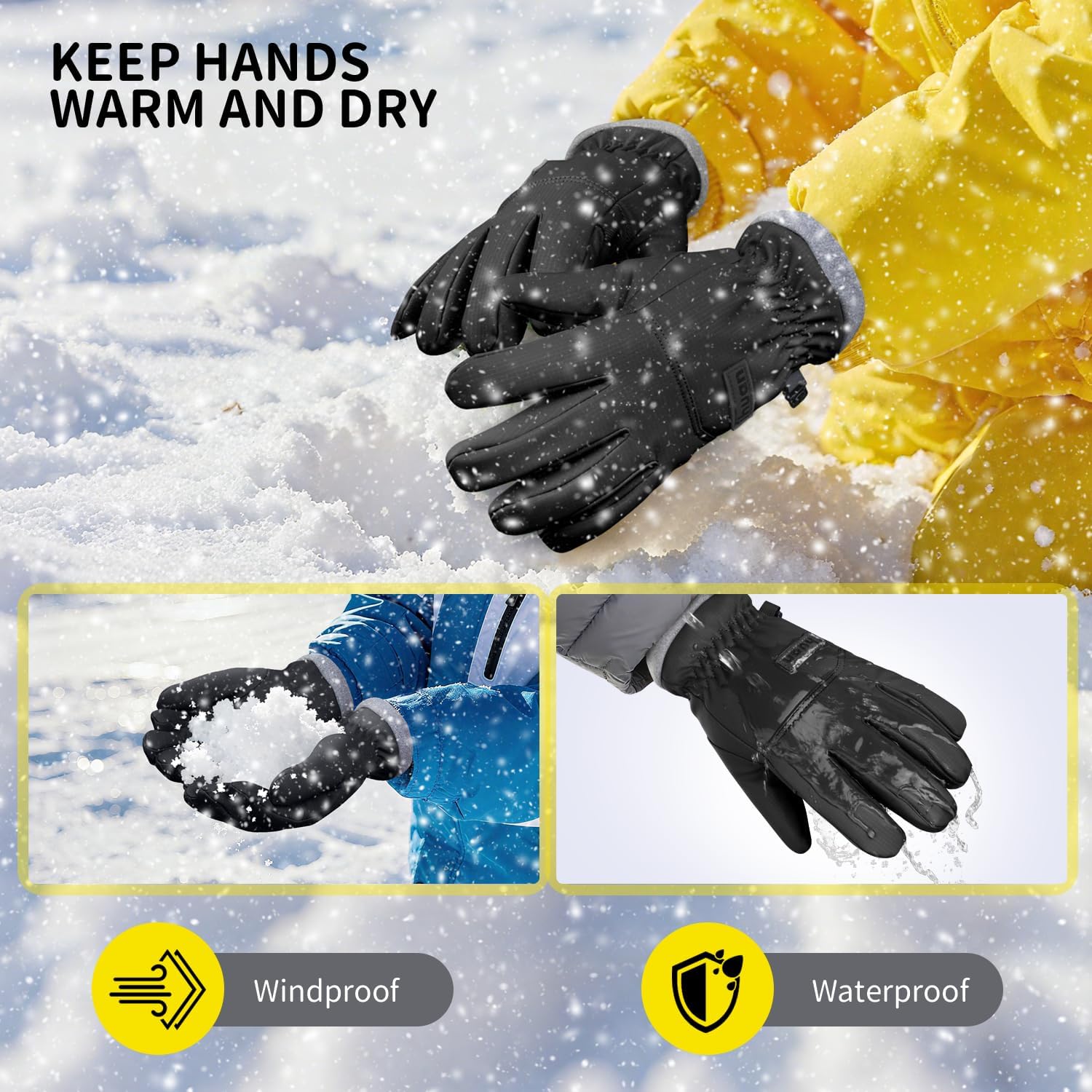 ihuan Kids Winter Waterproof Ski Gloves, Snowboarding Touchscreen Snow Cycling Running Gloves for Boys Girls - Image 2