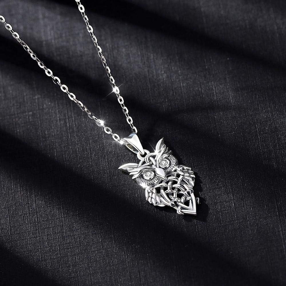 LYGXWJFC 925 Sterling Silber Eule Anhänger Vintage Silber Serie Halskette mit klarem Kristall Modeschmuck für Frauen Mann
