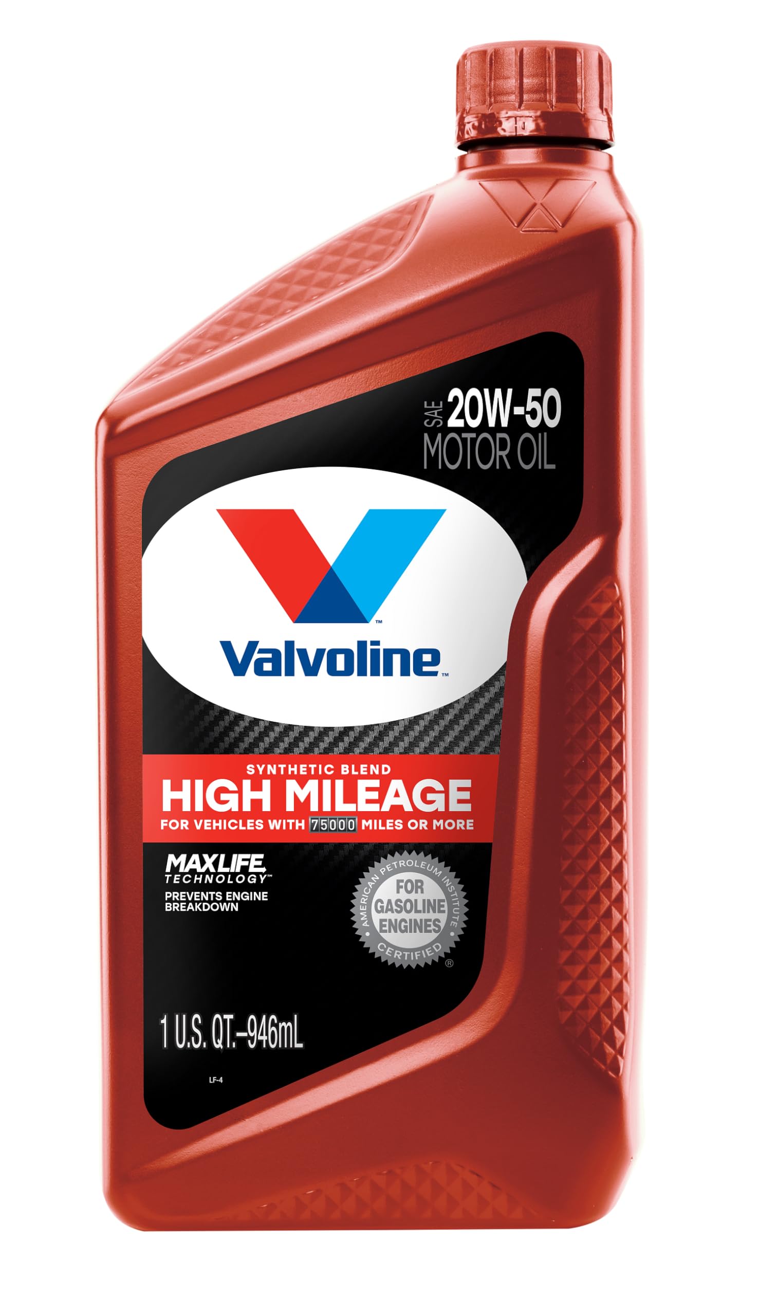 ValvolineHigh Mileage with MaxLife Technology SAE 20W-50 Synthetic Blend Motor Oil 1 QT
